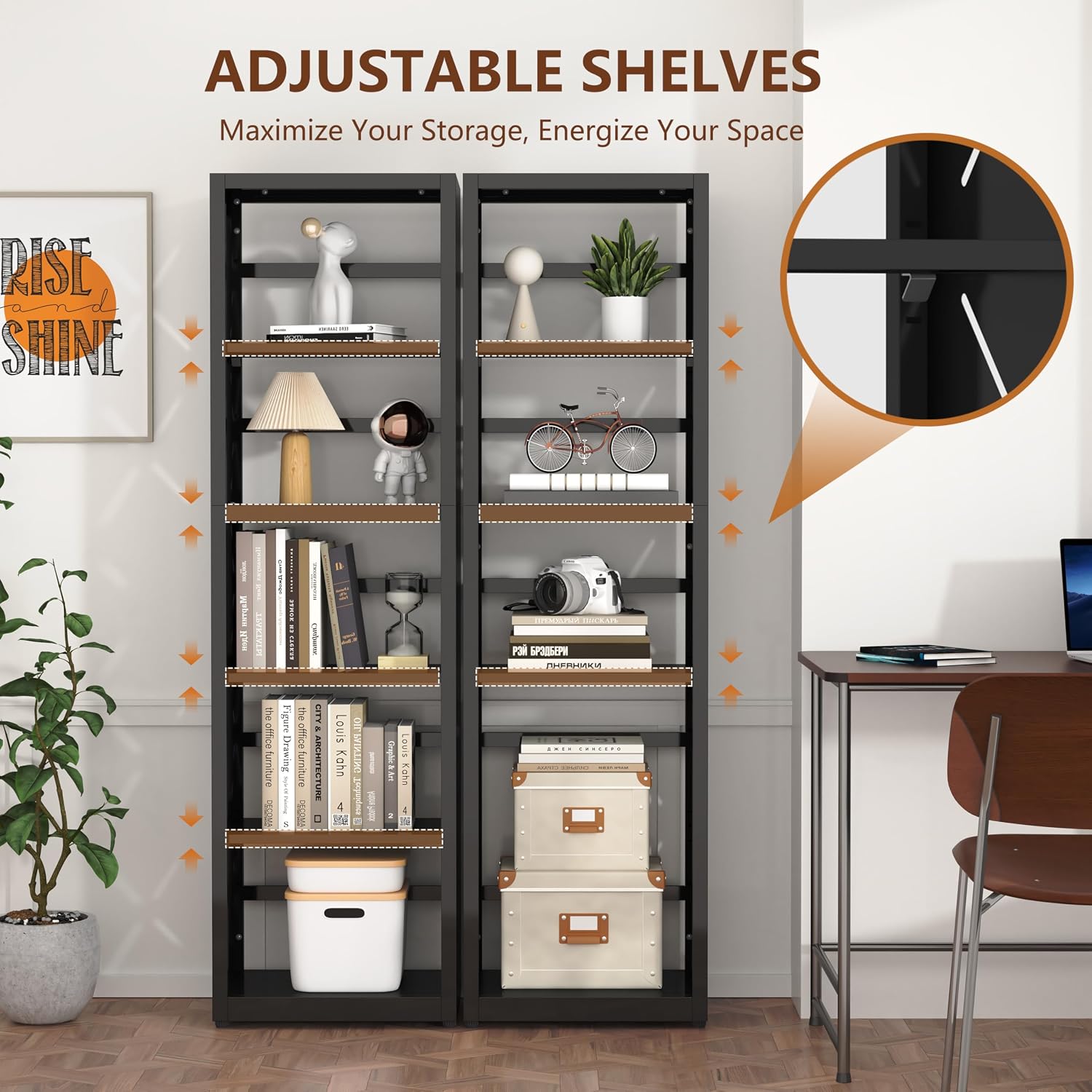 Bookends / Book Shelf / Black / 5 Tier-16" W