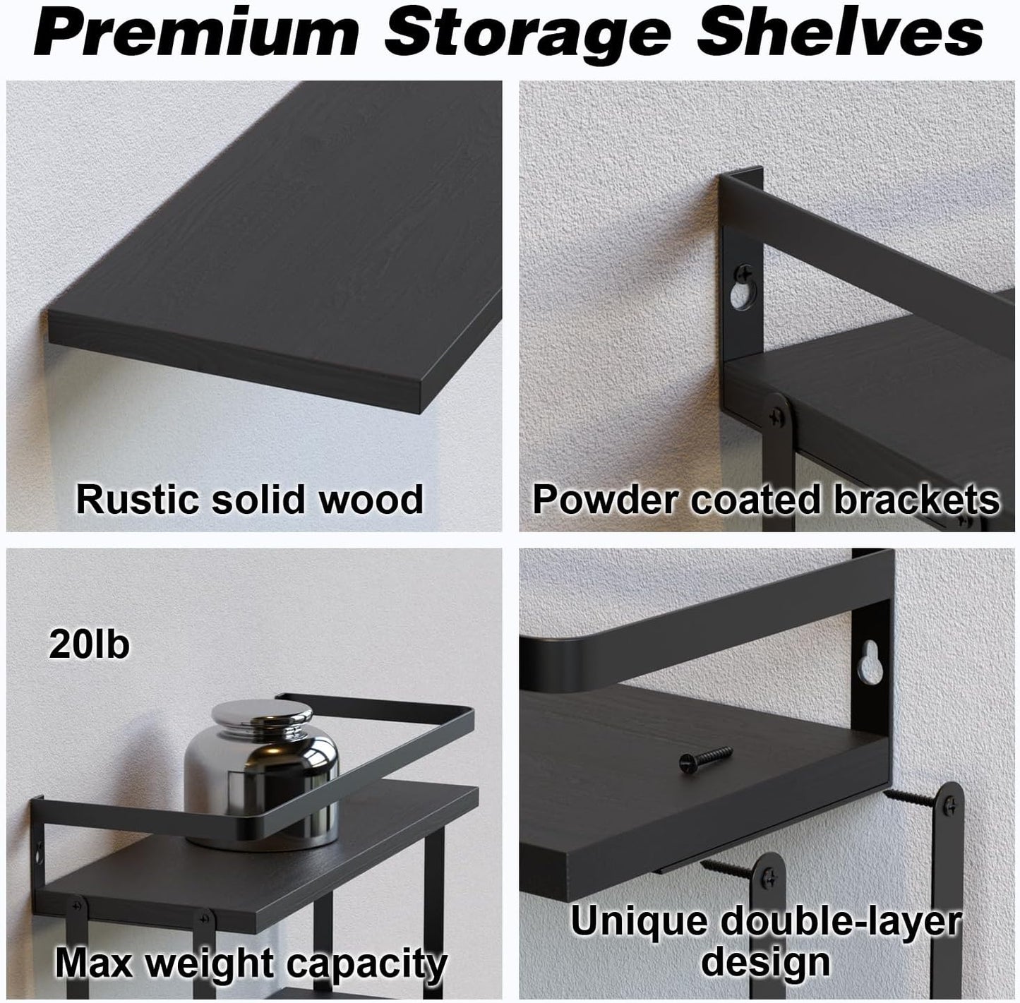 RICHER HOUSE Floating Shelves Bathroom, Wall Mounted Shelf Over Toilet | Dual-Level, with Metal Guard-Rail, Organizers