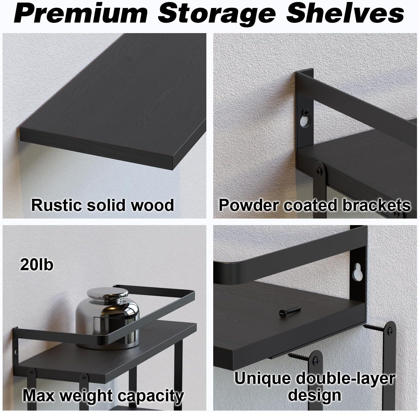 RICHER HOUSE Floating Shelves Bathroom, Wall Mounted Shelf Over Toilet | Dual-Level, with Metal Guard-Rail, Organizers