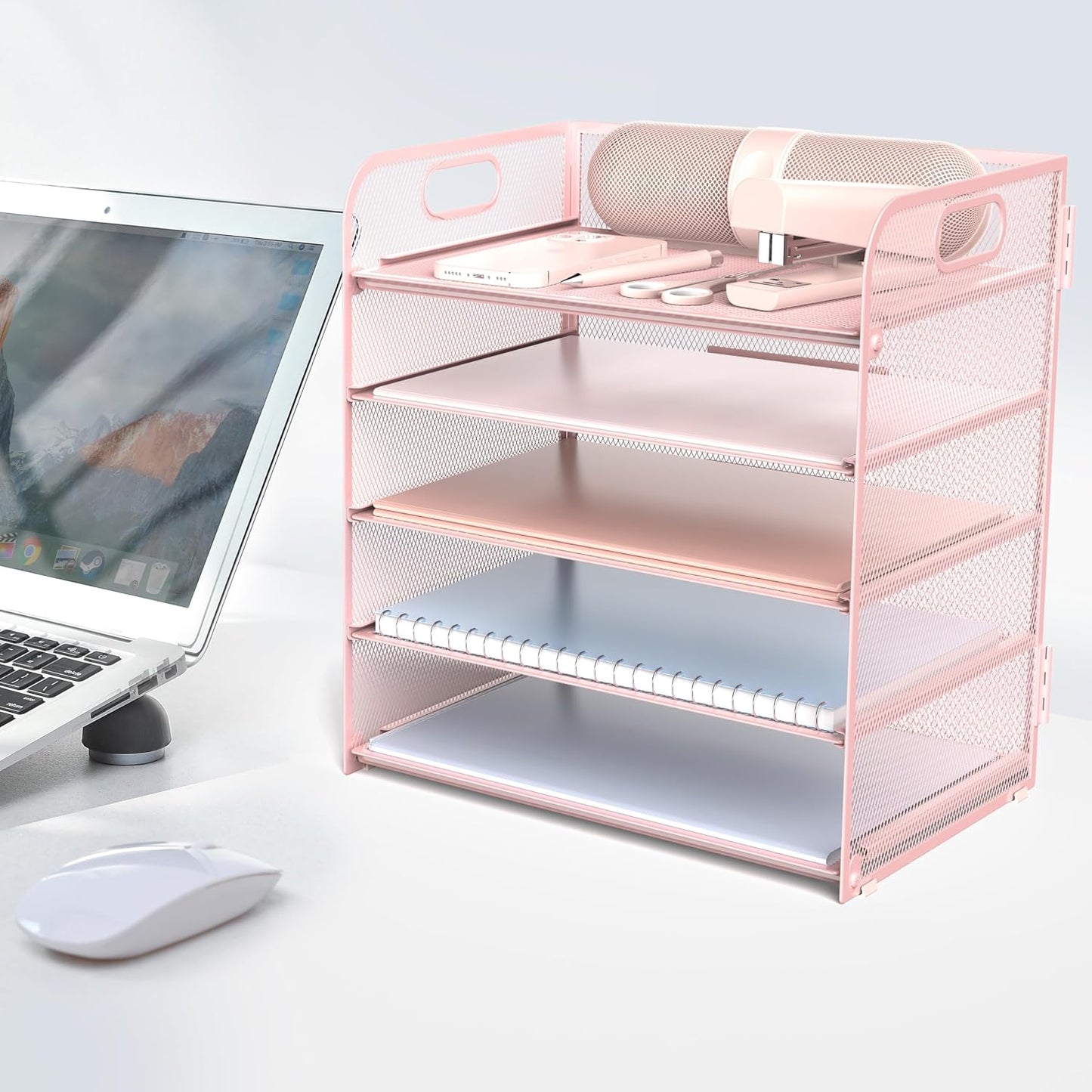 Sinboun Letter Tray Paper Organizer 5-Tier Desk Organizer File Organizer Paper Holder with Handle, Metal Desktop