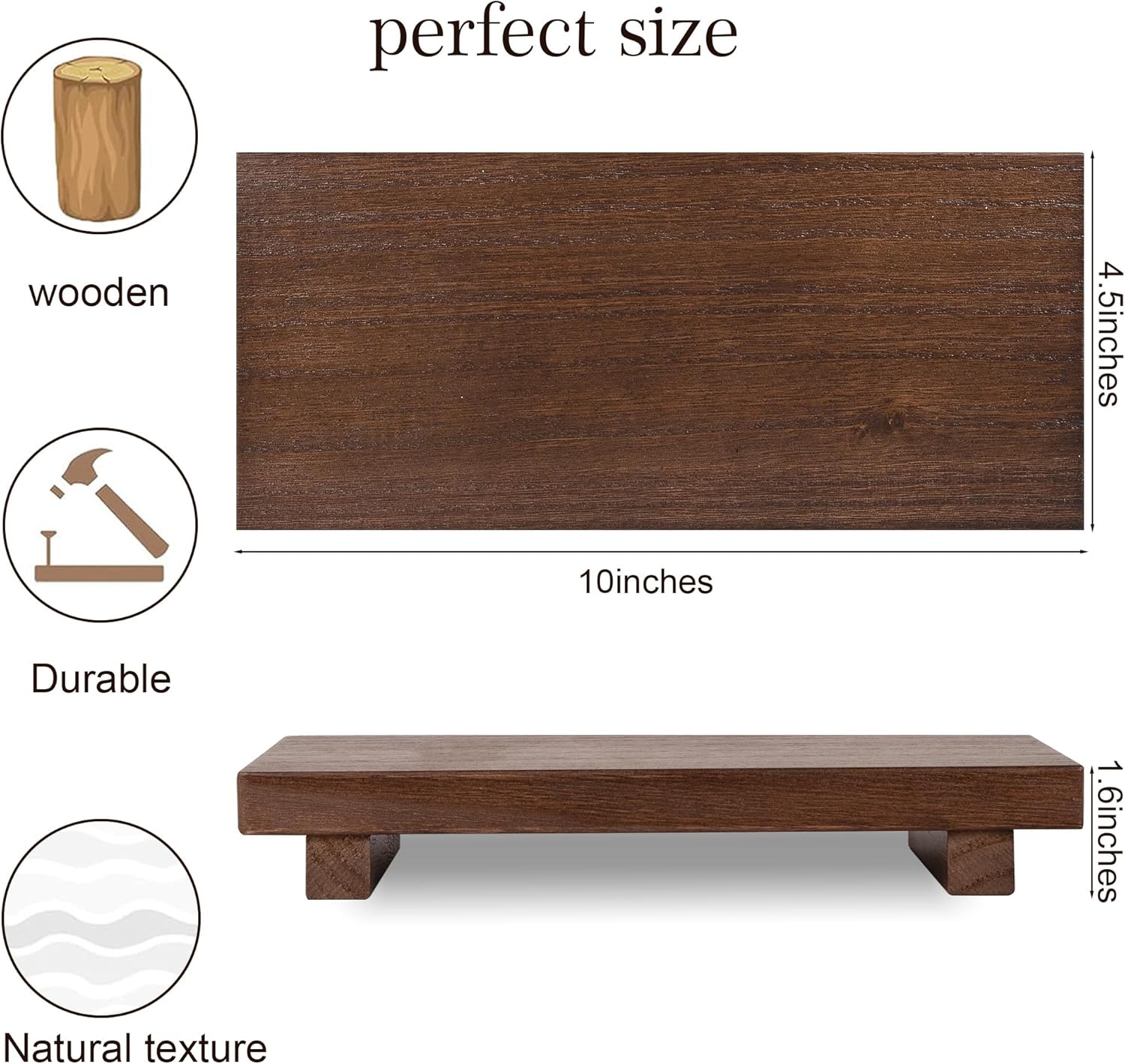 Small Wood Tray Pedestal Stand Farmhouse Bathroom Decor Decorative Wooden / Walnut / 10 x 4.5 x 1.6