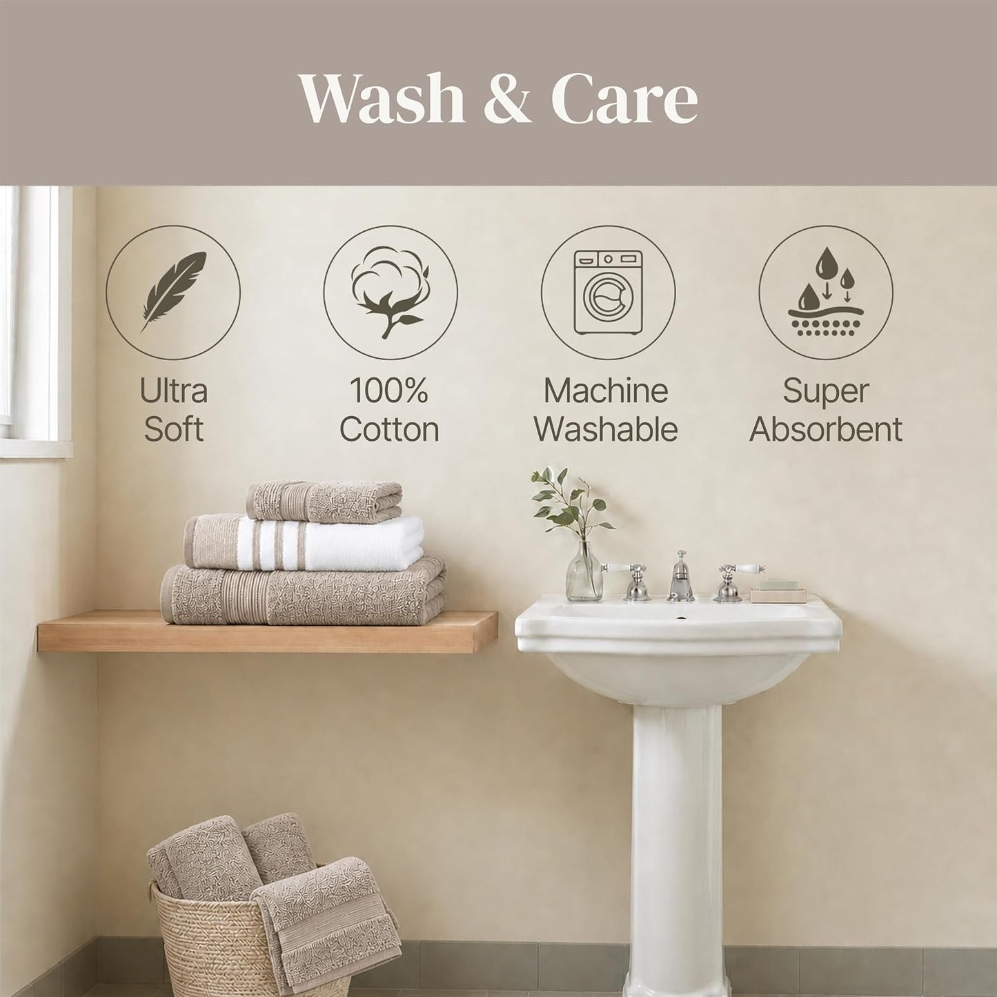 Modern Threads 6 Piece Bath Towel Set – Bathroom Towel Set with 2 Bath Towels, 2 Hand Towels & 2 Washcloths – 100%