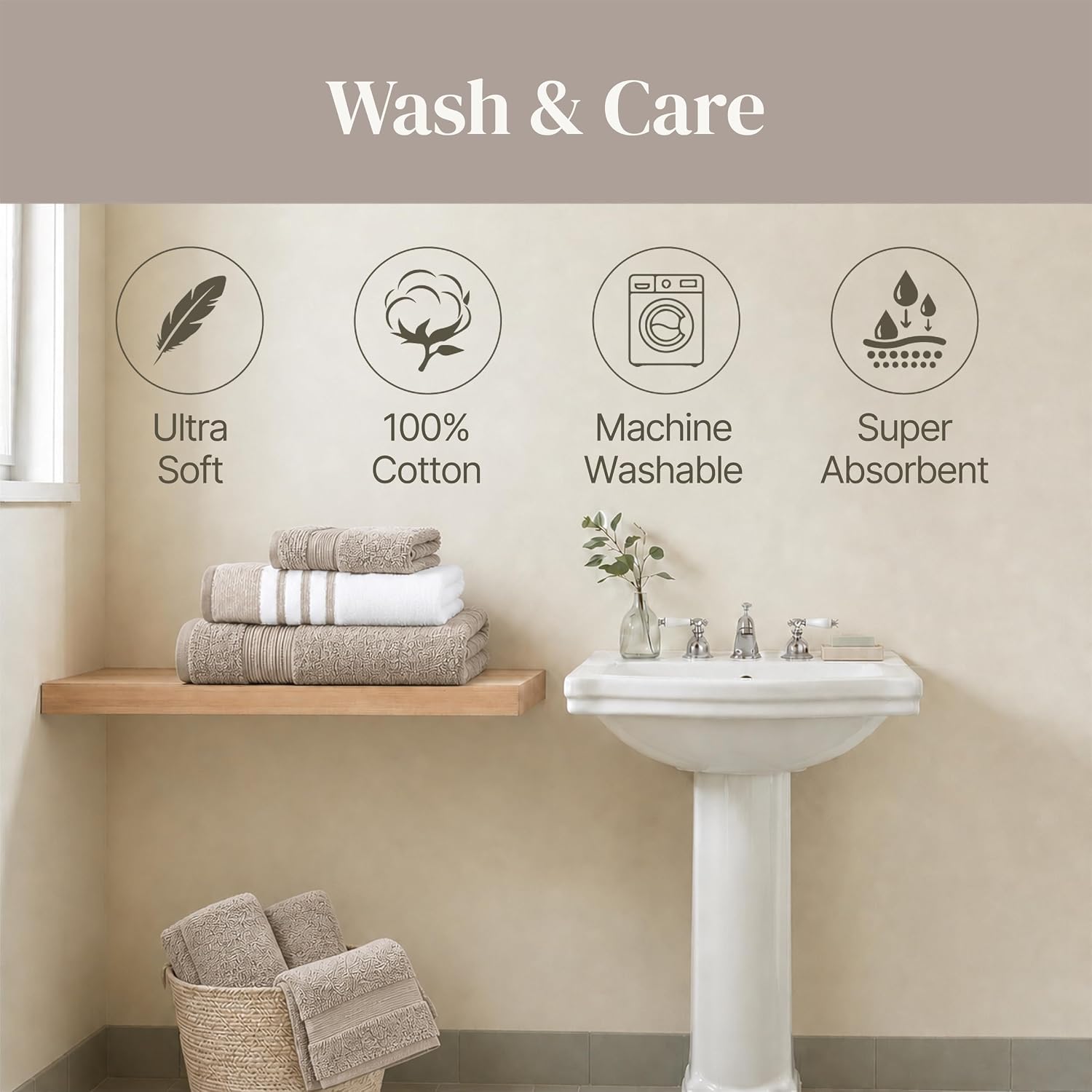 Modern Threads 6 Piece Bath Towel Set – Bathroom Towel Set with 2 Bath Towels, 2 Hand Towels & 2 Washcloths – 100%
