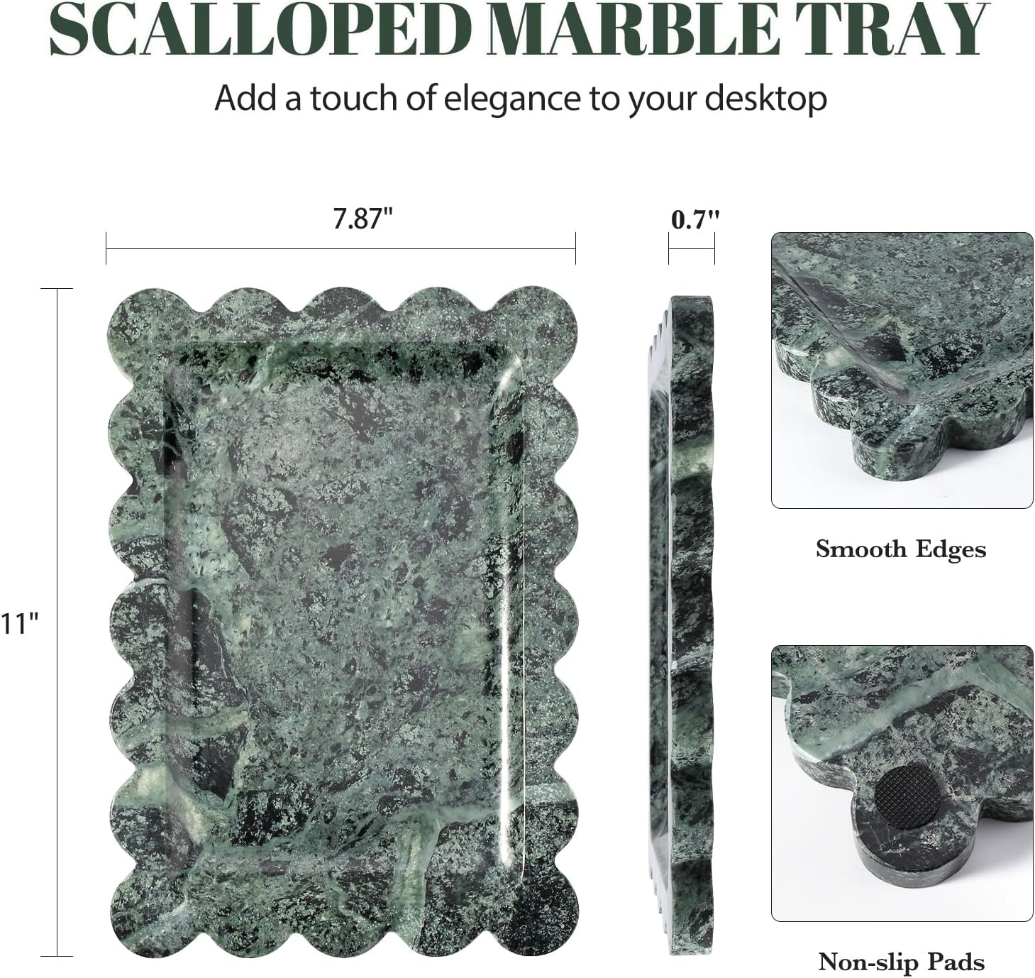 Scalloped Marble Tray / Green / 11 x 7.9 x 0.7