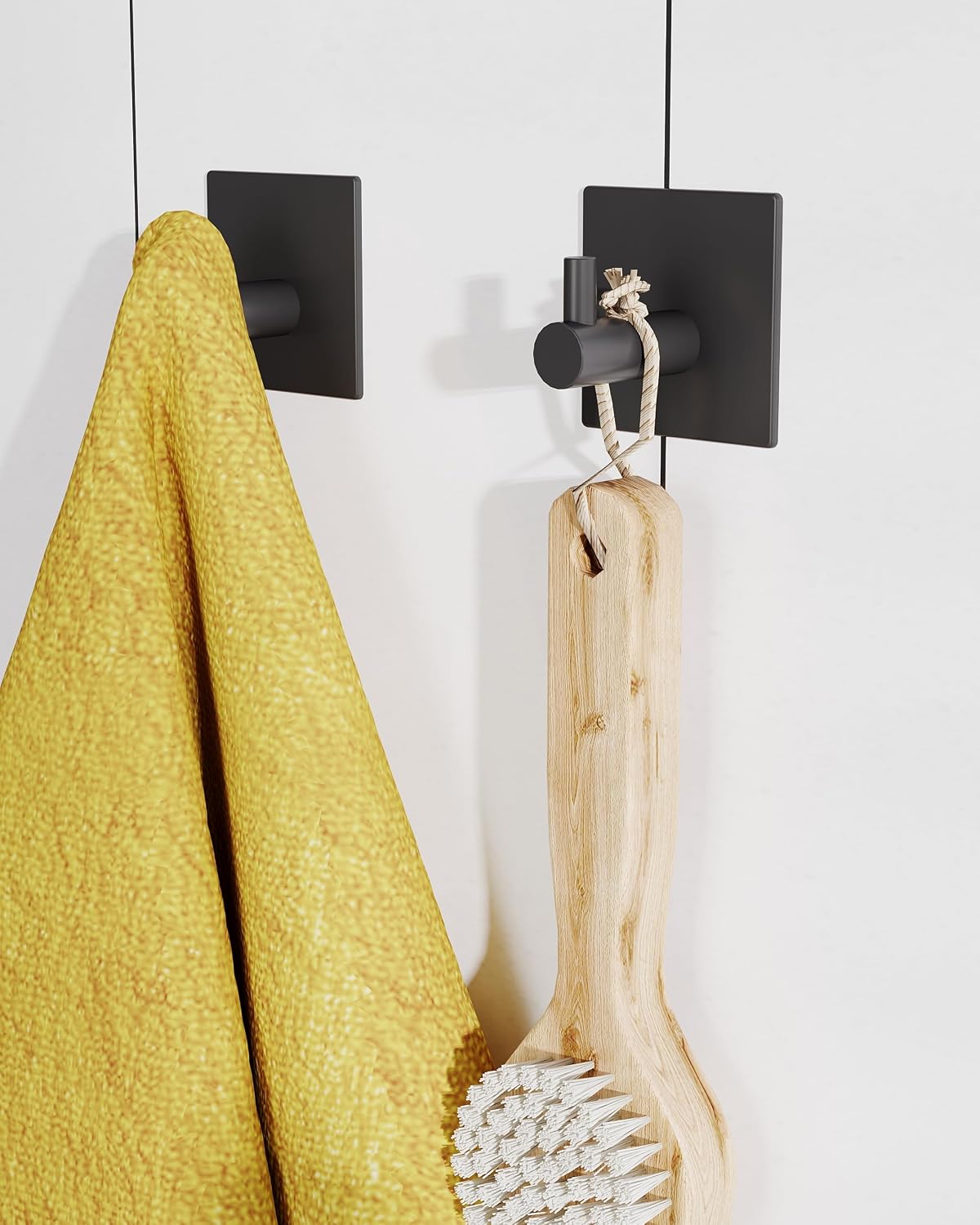 Black Paper Towel Holder Under Cabinet with 2 Hooks Self Adhesive | 304 Stainless Steel Post Pivoting Design Wall