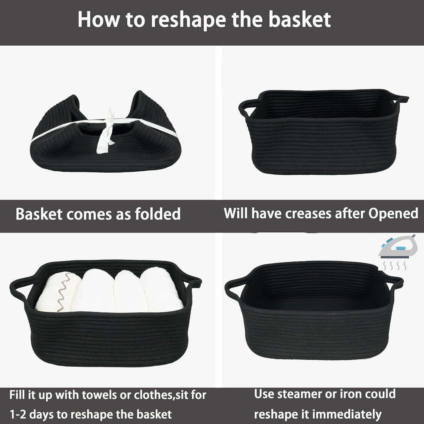 Woven Cotton Rope Storage Basket / Black
