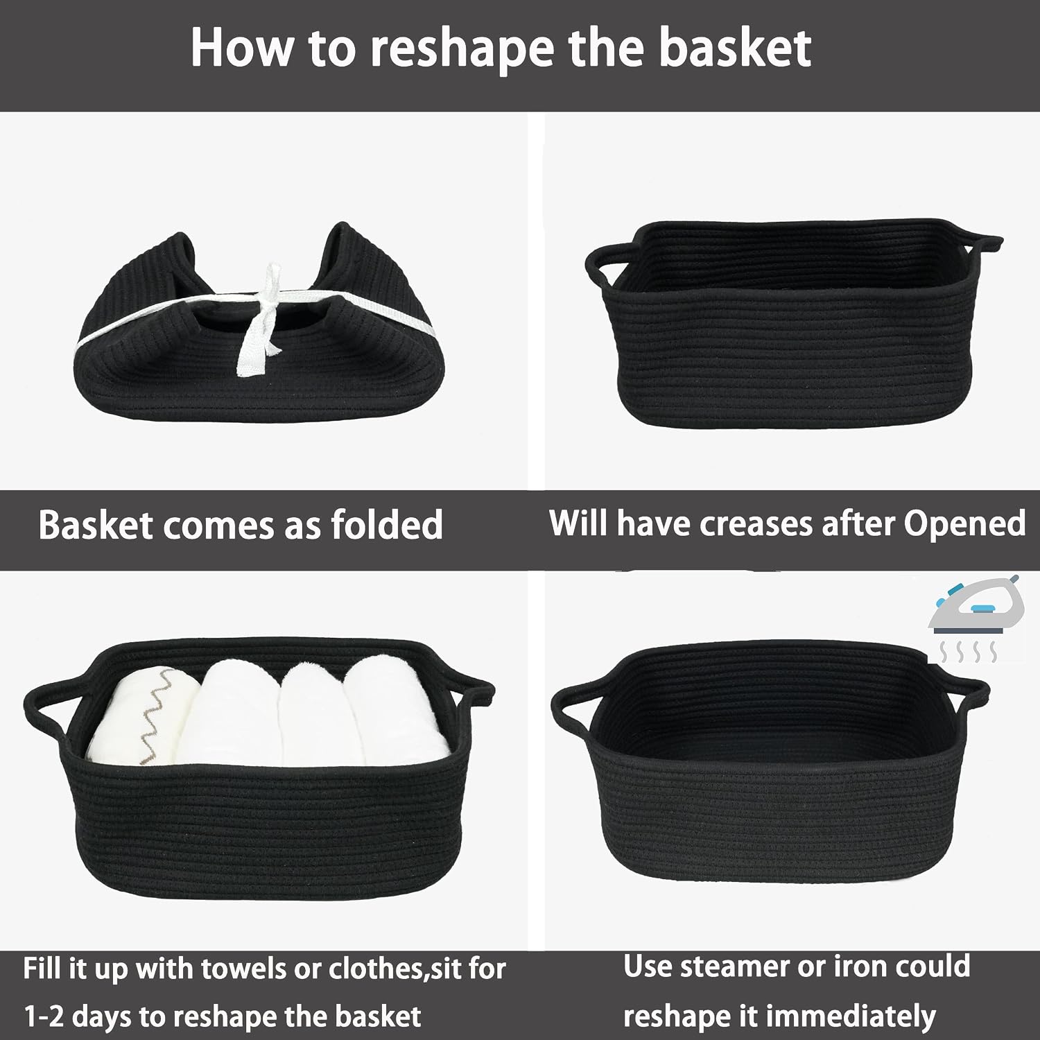 Woven Cotton Rope Storage Basket / Black