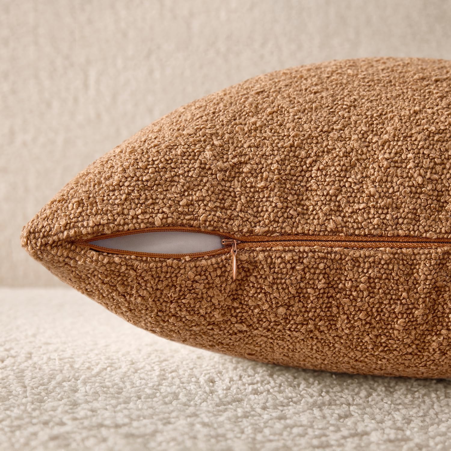 Textured Boucle Throw Pillow Covers Soft Accent Solid Cushion Cases / Brown / 20 x 20 / Set of 2