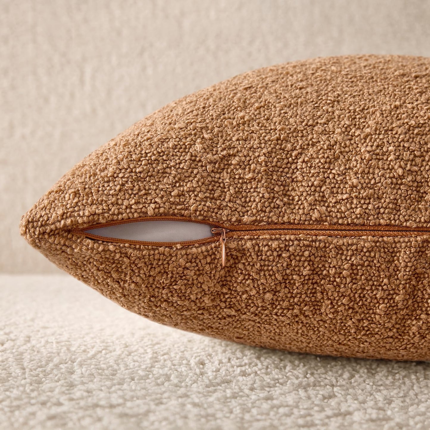 Textured Boucle Throw Pillow Covers Soft Accent Solid Cushion Cases / Brown / 18 x 18 / Set of 2