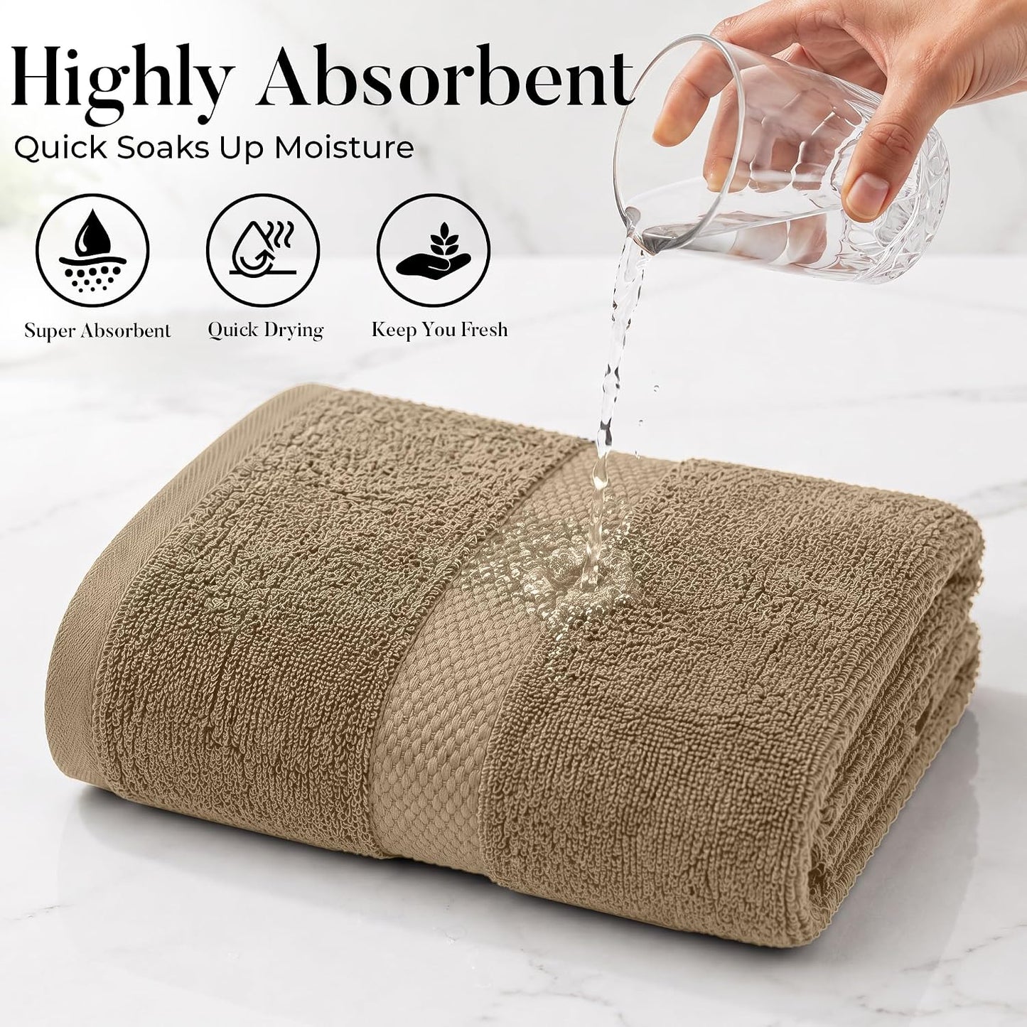 DAN RIVER 600 GSM Cotton Large Bath Towels Set of 4, 27 x 54 Inches, Tan | Larger & Lighter Weight Towels for Bathroom