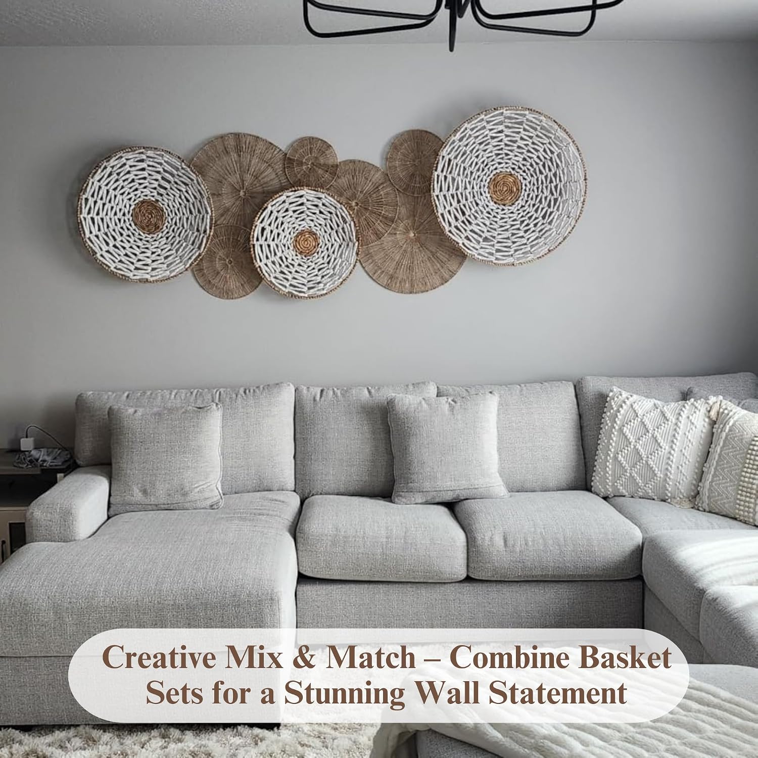 Flat Baskets / Wicker Wall Decor / Large / Set of 6