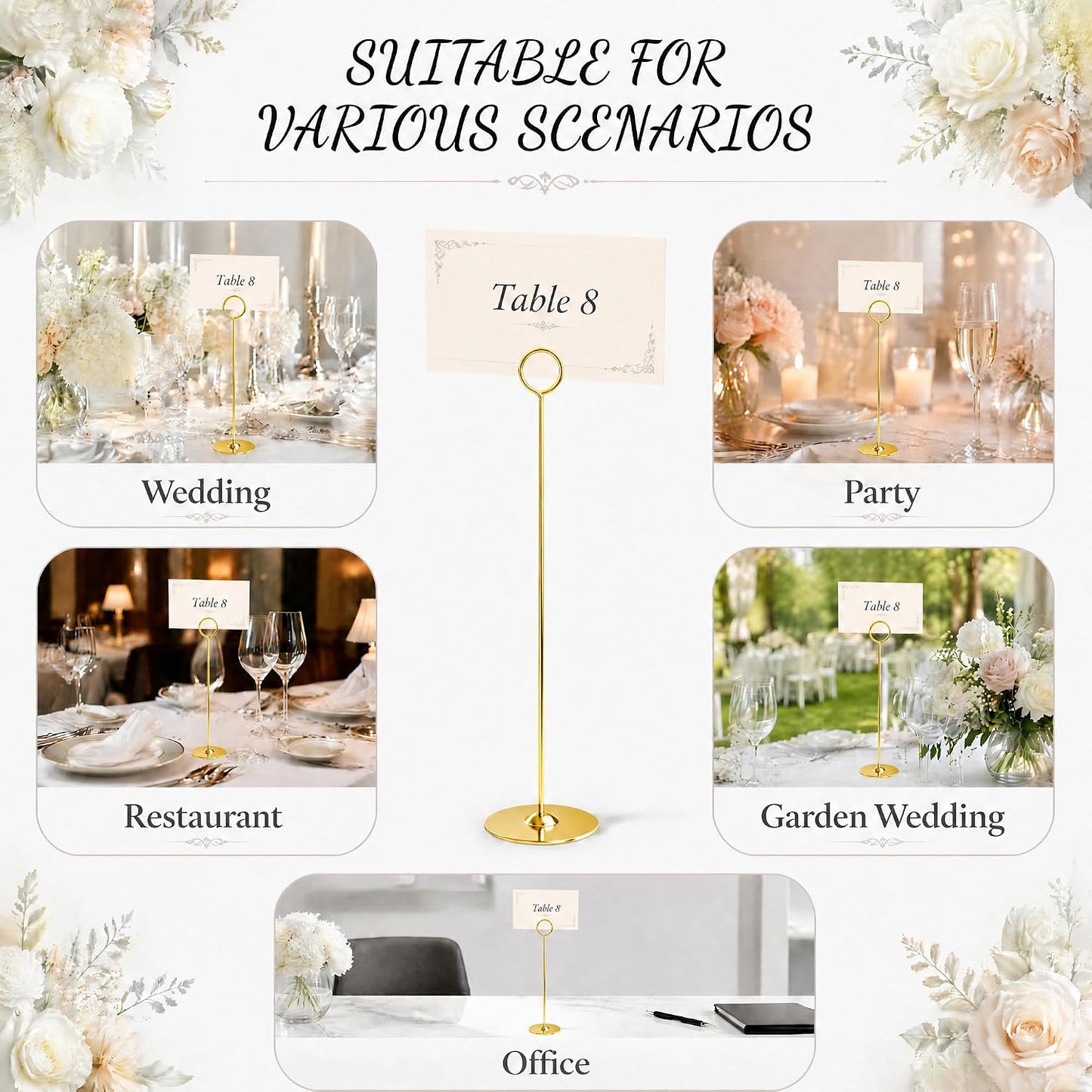 Urban Deco 16PK Gold Table Number Holders Place Card Holders 12 Inch Table Card Holders Steel Card Holders for Photos