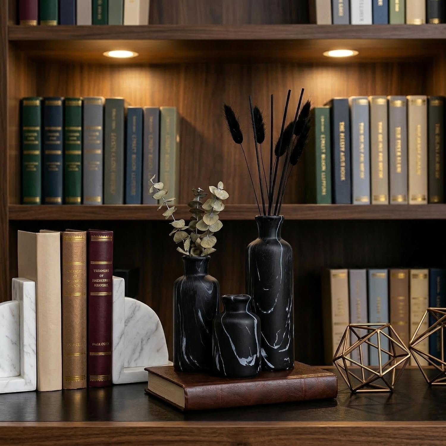 Modern Ceramic Flower Vase / 103-black Gray Marble / Set of 3