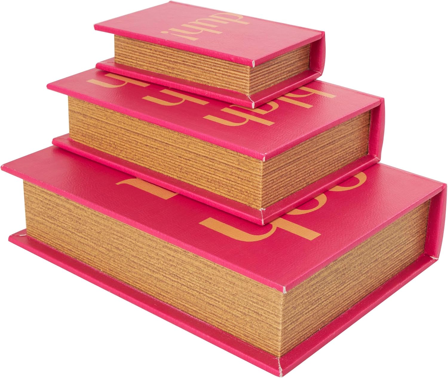 Wooden Decorative Box "Ooh La La" Faux Storage Book Decorative / Red / 12", 9", 6"H / Set of 3