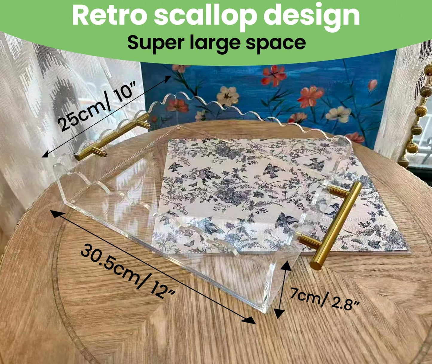Scallop Acrylic Tray / 12 x 10 x 2.8