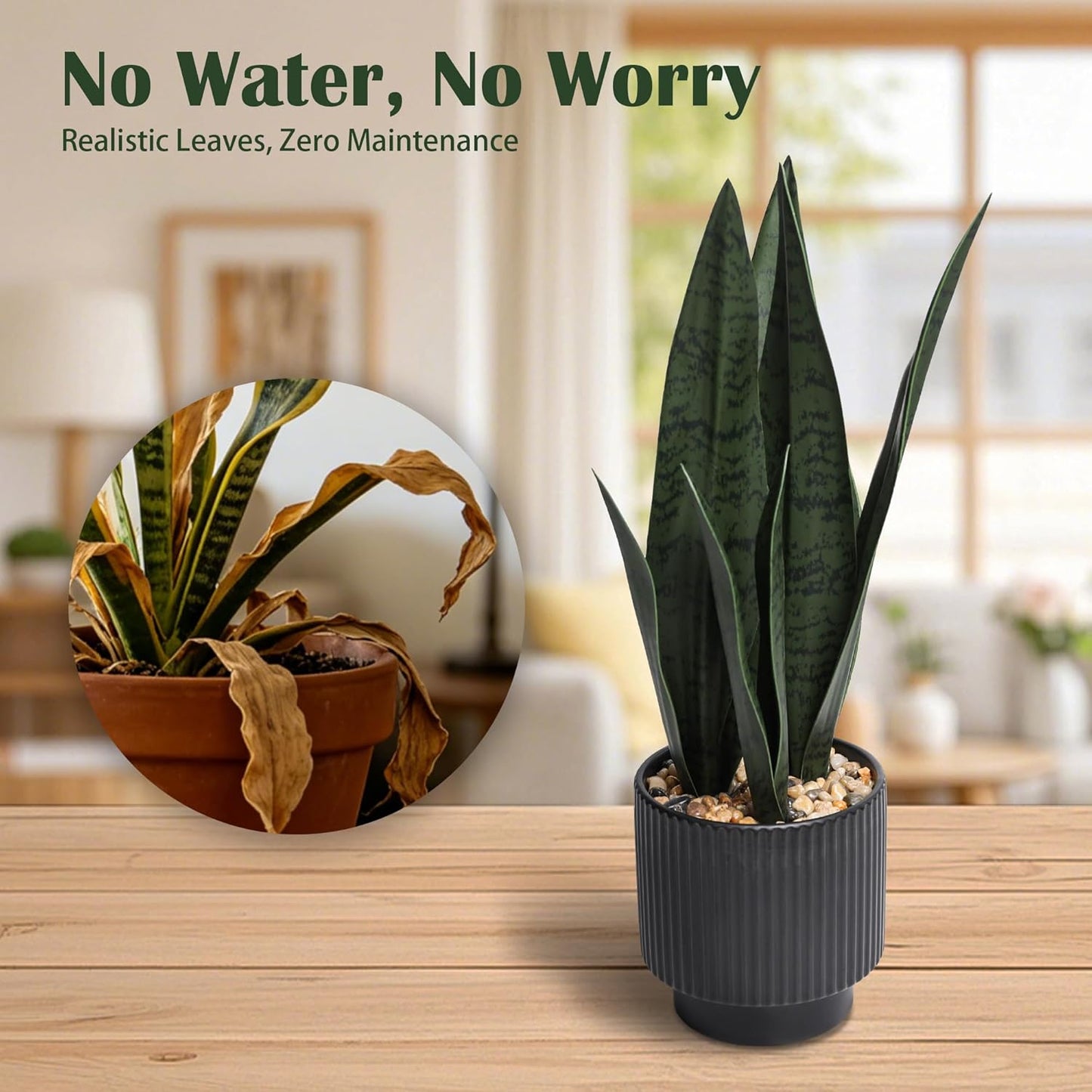 Ceramic Pot Desk Small Fake Plant / Black