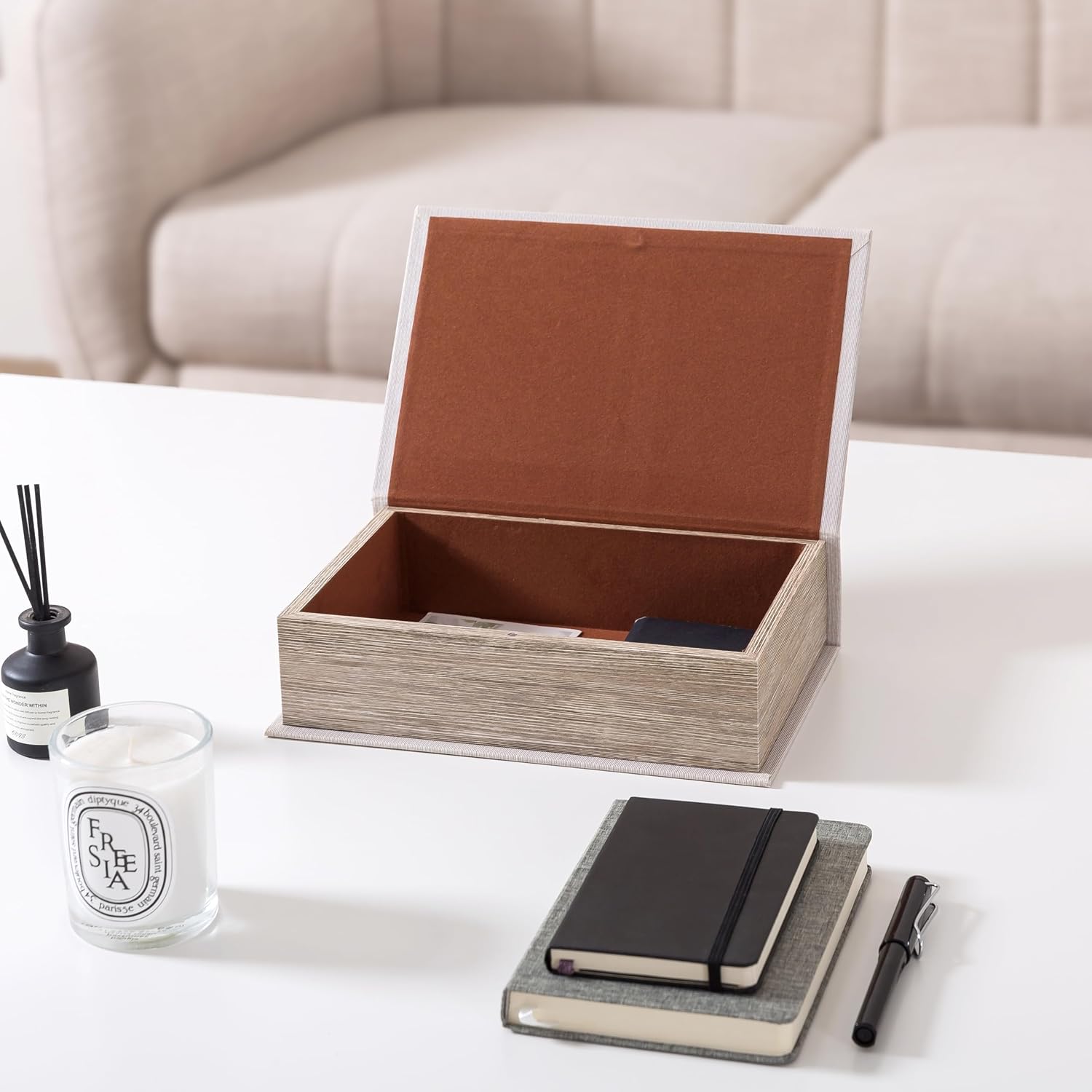 Faux Book Storage Box / Linen / 10.6 x 7.1 x 2.75