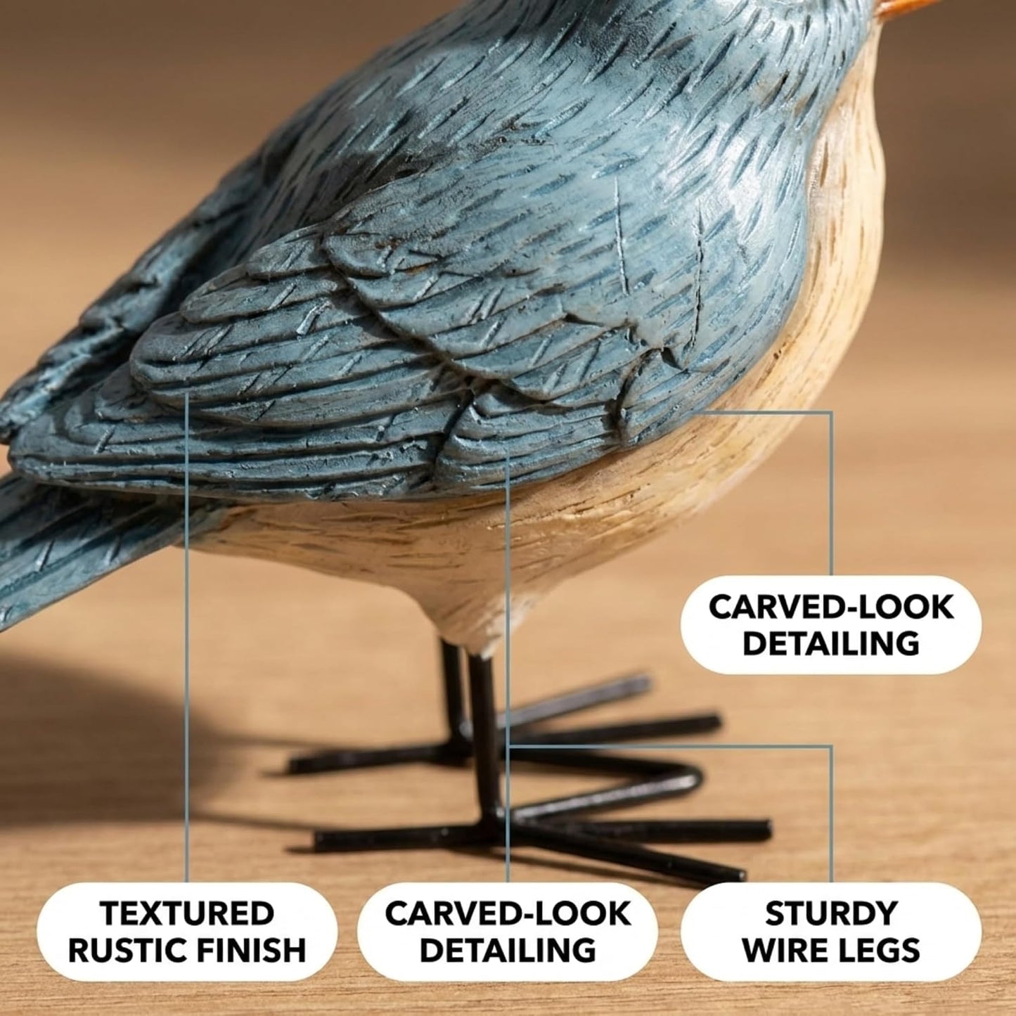 Rustic Bird Figurine / Blue