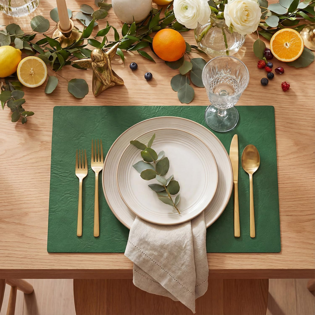 Artoid Mode Green Faux Leather Placemats Set of 8, 12x18 Inch Waterproof Wipeable Heat Resistant Vinyl Place Mats