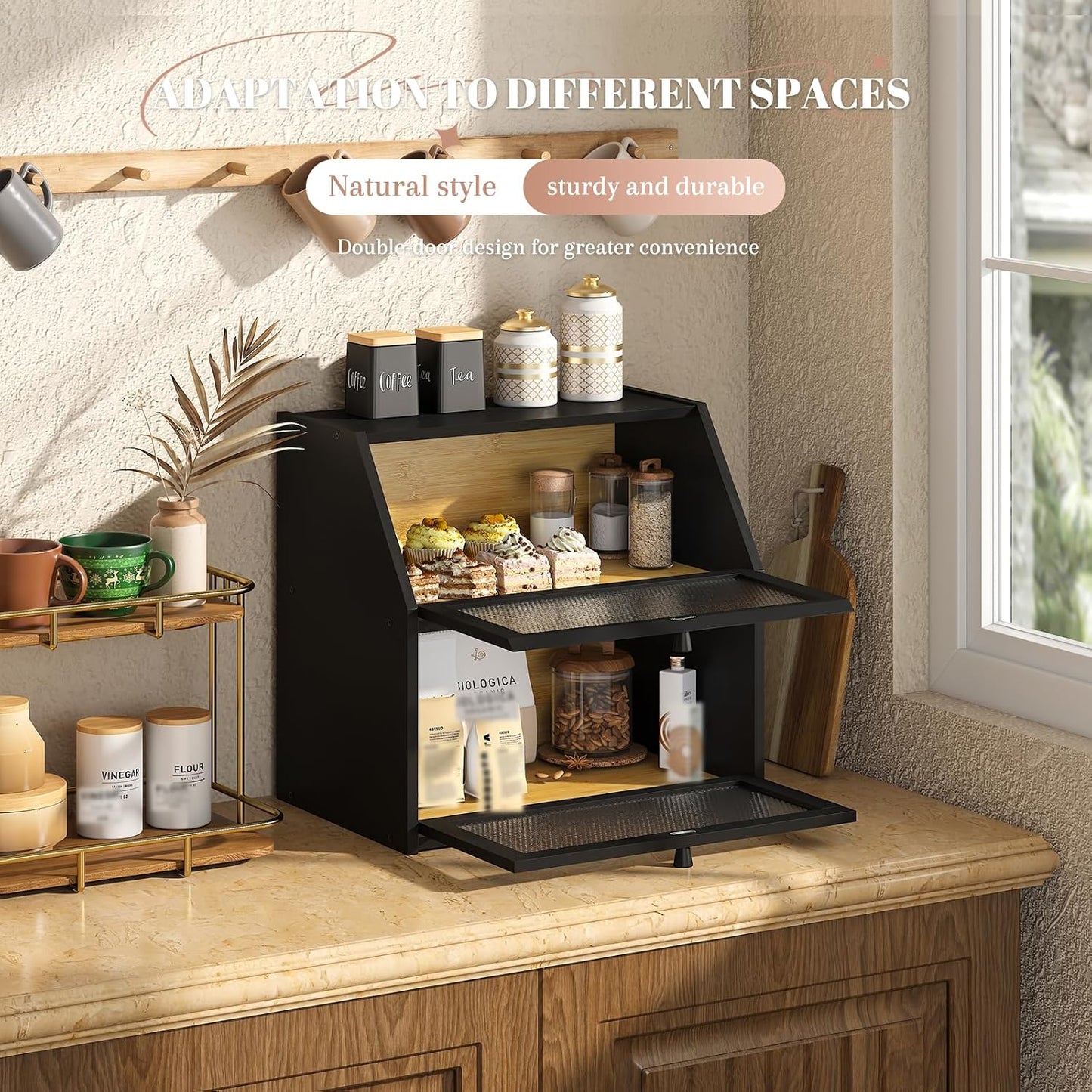 STDDRE Bread Box for Kitchen Countertop Bin Double Layer Bread Box Storage Container Extra Large Capacity with Diamond