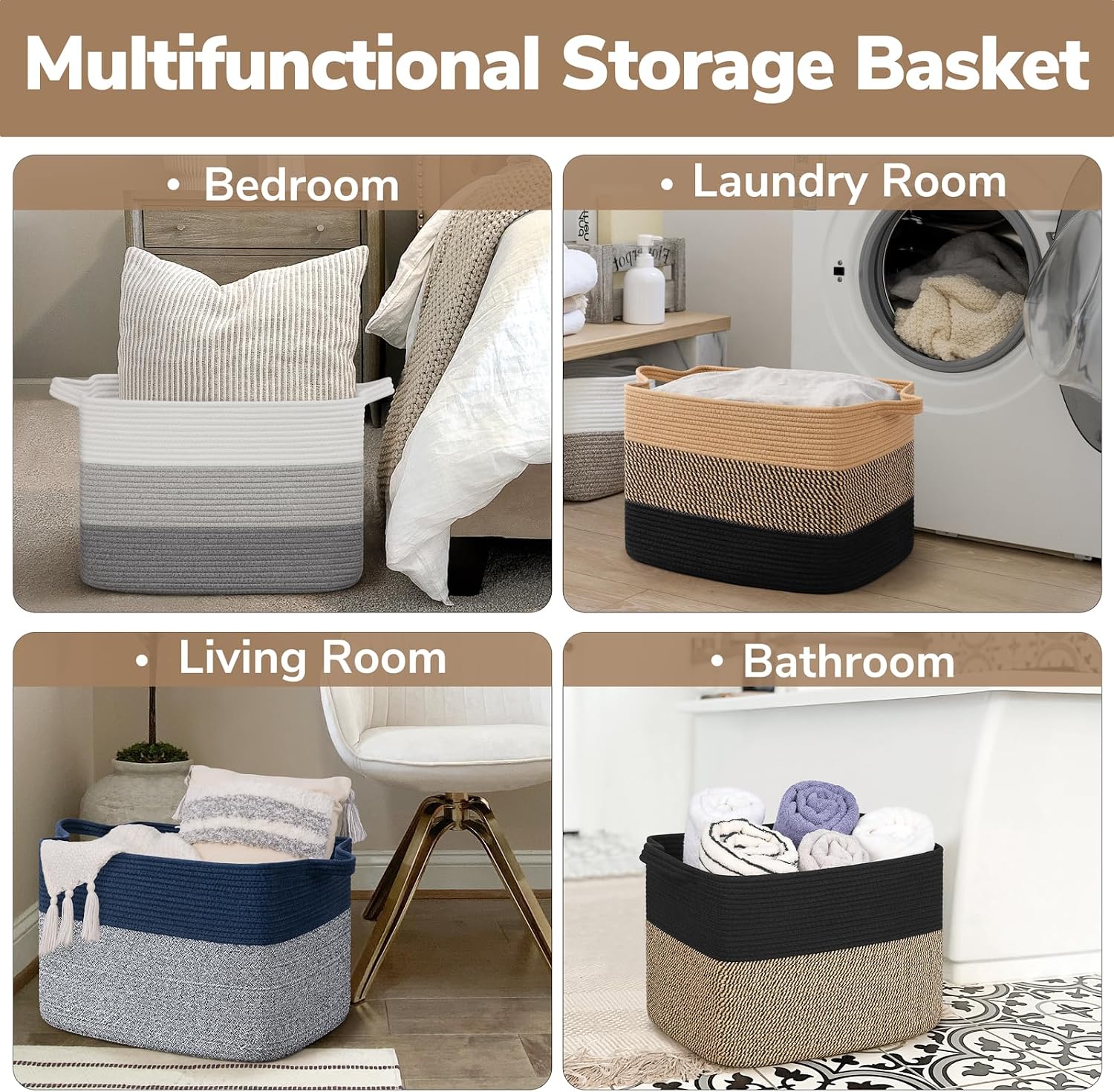 Rectangle Wicker Laundry Basket / Gradient Black / 18"L x 14"W x 12"H / 18 x 14 x 12