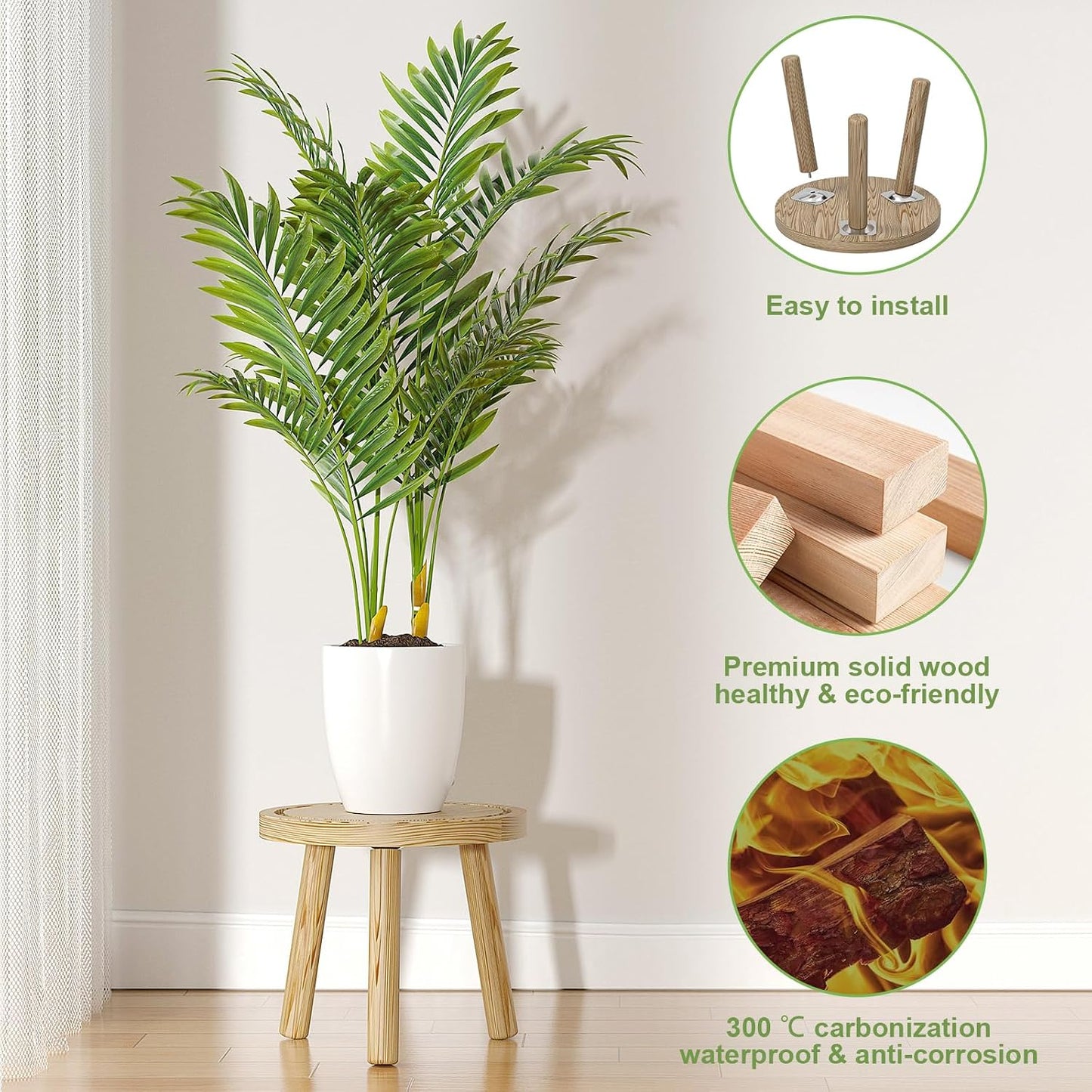 3-Pack Wood Plant Stands Indoor, Single Plant Stand for 6-12 Inch Pots, Mid-Century Modern Plant Stool, Tall Plant