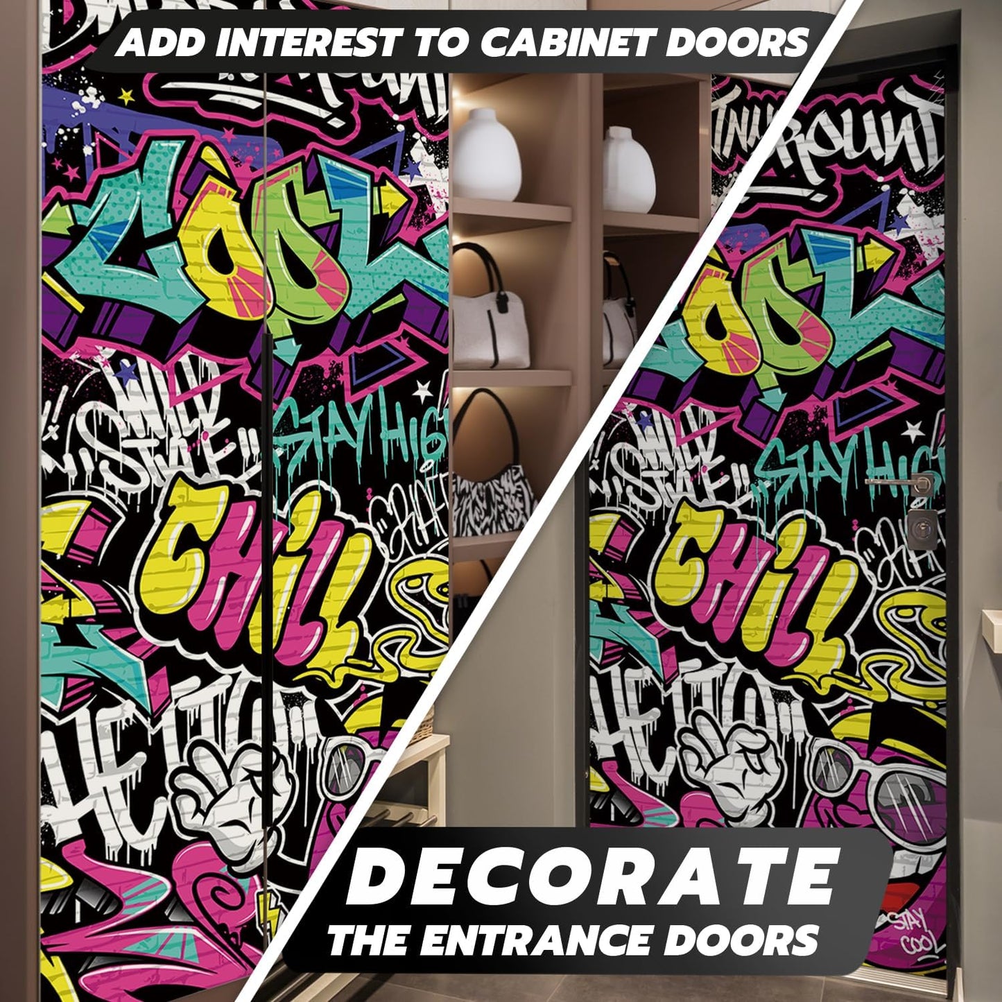 Graffiti Illustration Self-Adhesive Door Stickers Murals Decals / Dm304 / 30 x 78.7