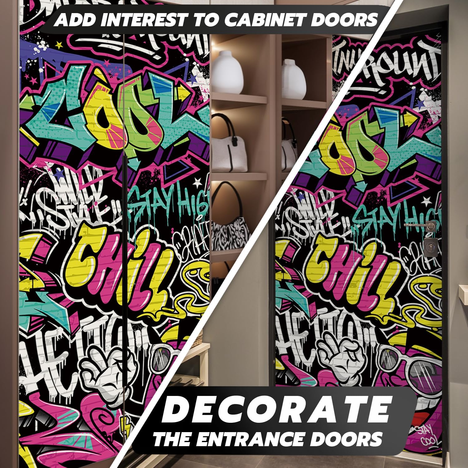 Graffiti Illustration Self-Adhesive Door Stickers Murals Decals / Dm304 / 30 x 78.7