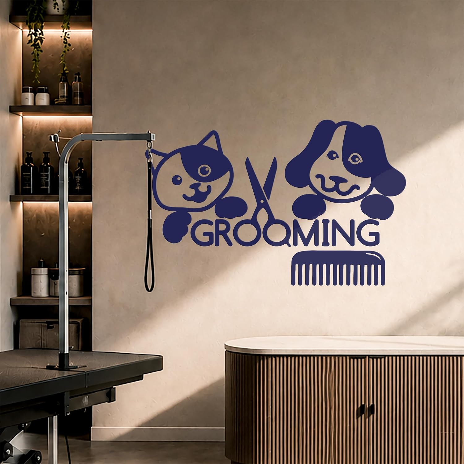 Vinyl Wall Decal Grooming Salon Groomer Beauty Cat Dog Pets Animal / 22.5 x 35 / M In / Black