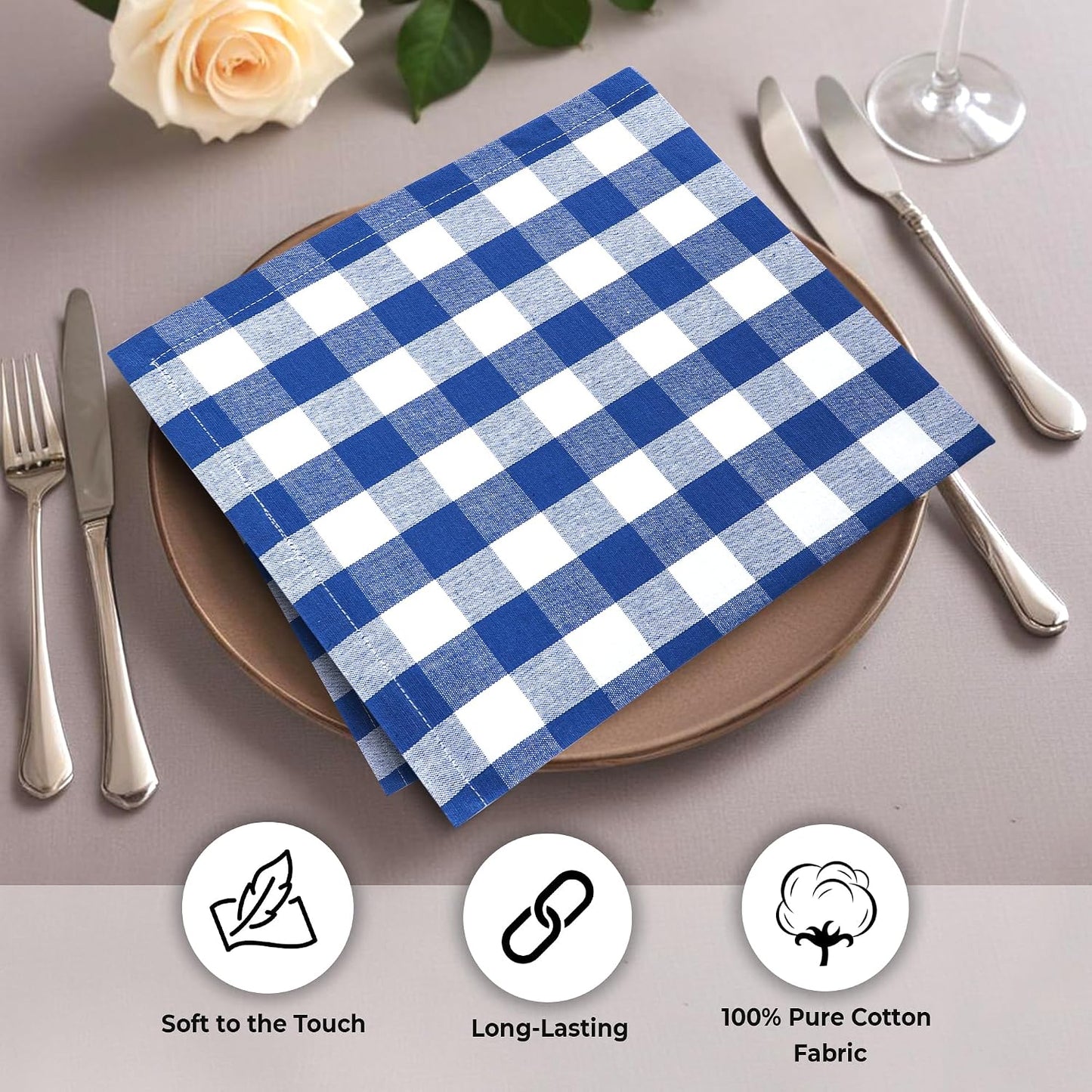 Urban Villa Cloth Napkins Cotton 20x20 (Set of 6) Blue Cheks