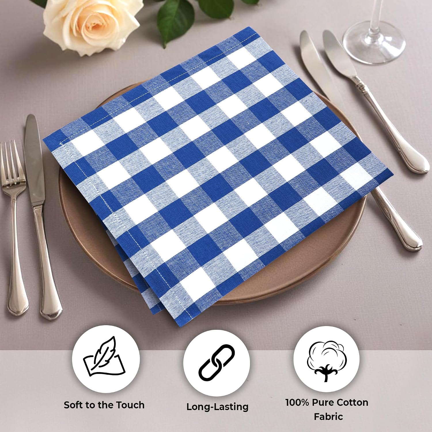 Urban Villa Cloth Napkins Cotton 20x20 (Set of 6) Blue Cheks