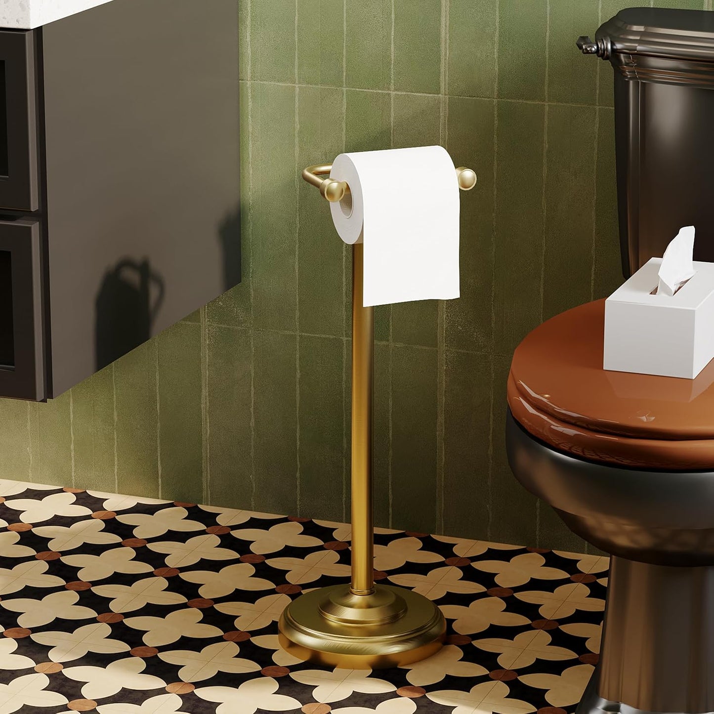 Toilet Paper Holder Stand,Free Standing Toilet Paper Holder,Modern Post Pivoting Toilet Paper Stand with Stable