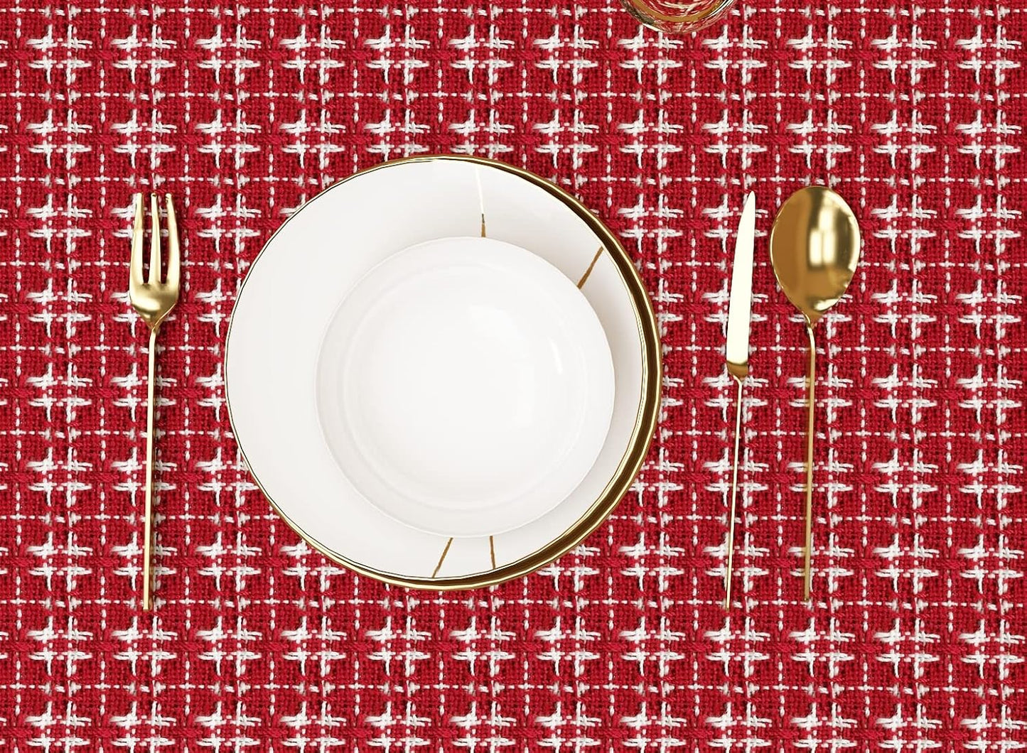 Table Cloth, Spice Red/White Woven Fringed, 100% Cotton Table Cover, Size 60x102 Inch, Suitable for Formal Dining