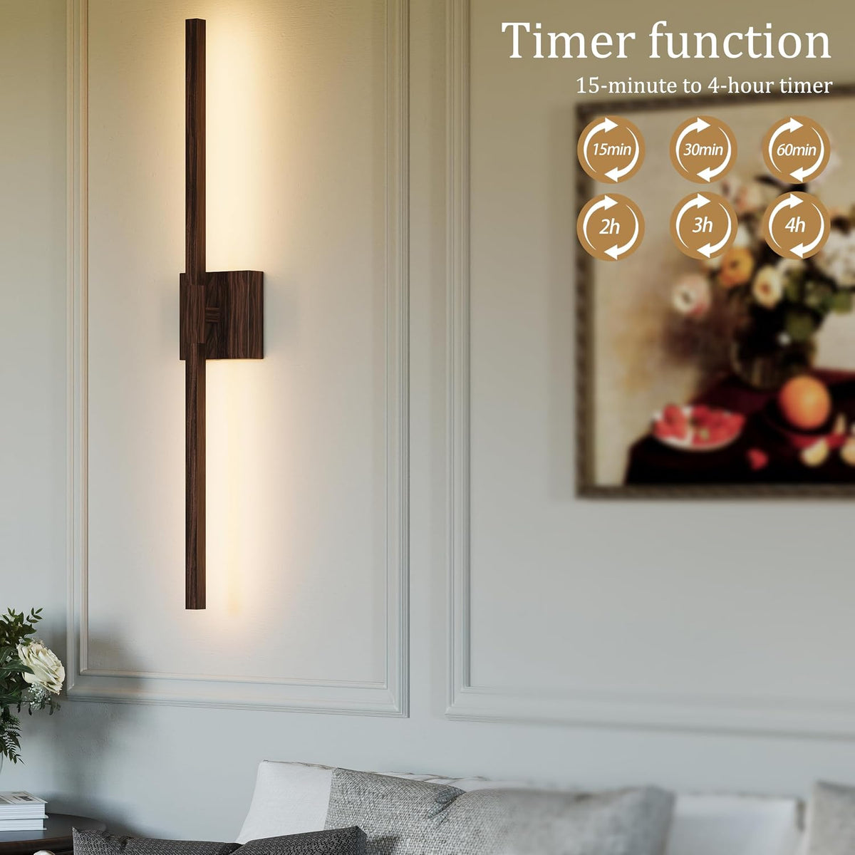Rayogale Walnut Battery Operated Wall Sconce with Remote Control 24 Inch | 3000/4500/6000K Dimmable 8000mAh Wireless