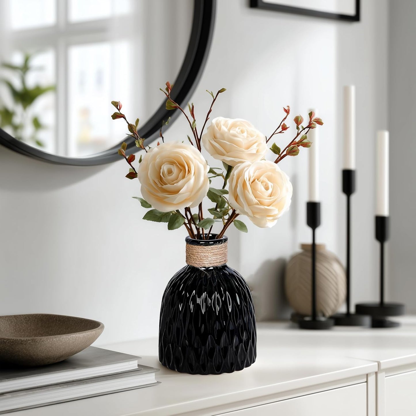 Ceramic Vase for Flowers / Black / 6 Inch