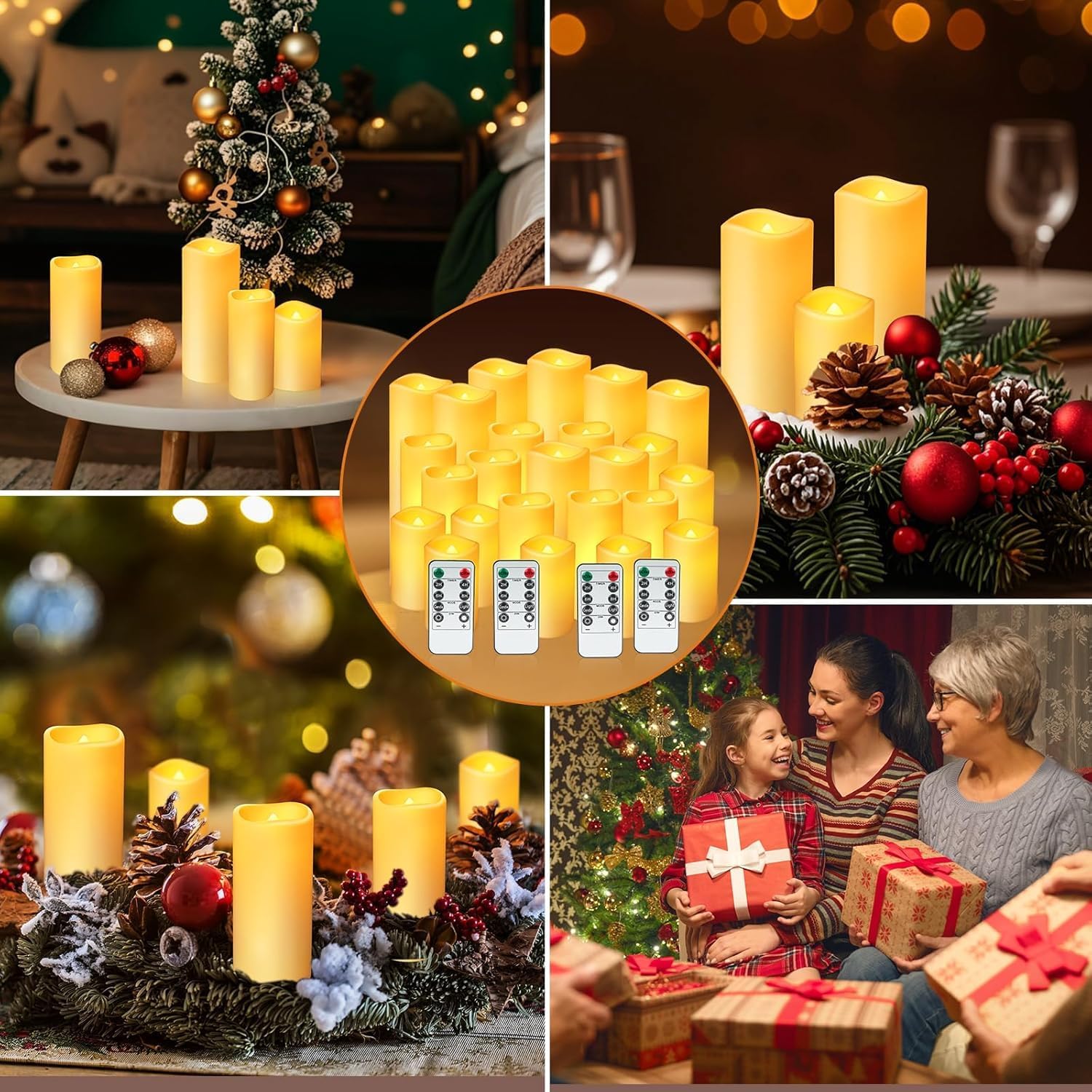 Set of 24 Flameless Led Battery Opeated (D2.2'' x H4''5''6'') Waterproof Outdoor Indoor Candles with 10-Key Remotes and