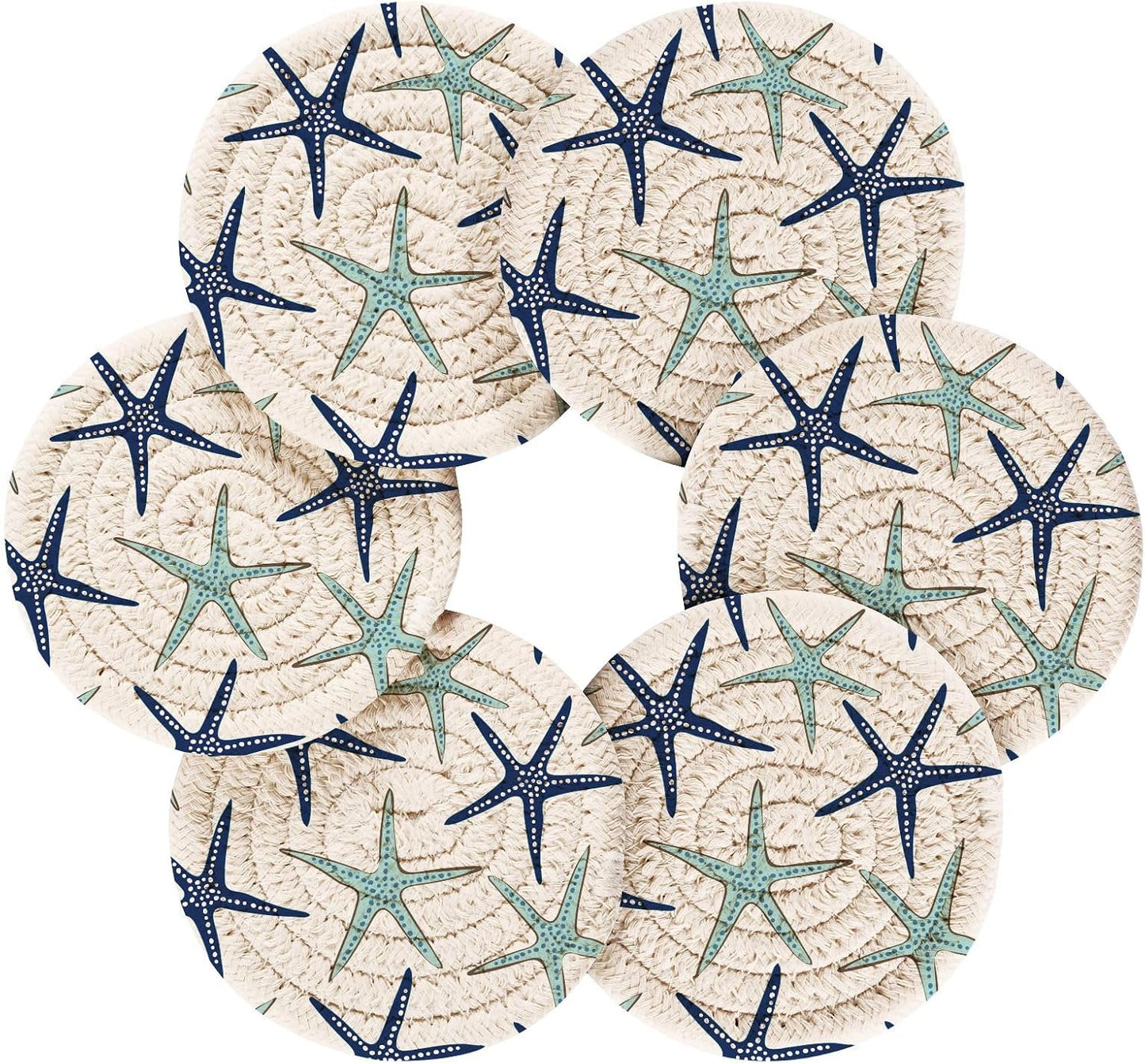 Holder / Beach Navy Absorbent Decorative Bar / Blue / Set of 6