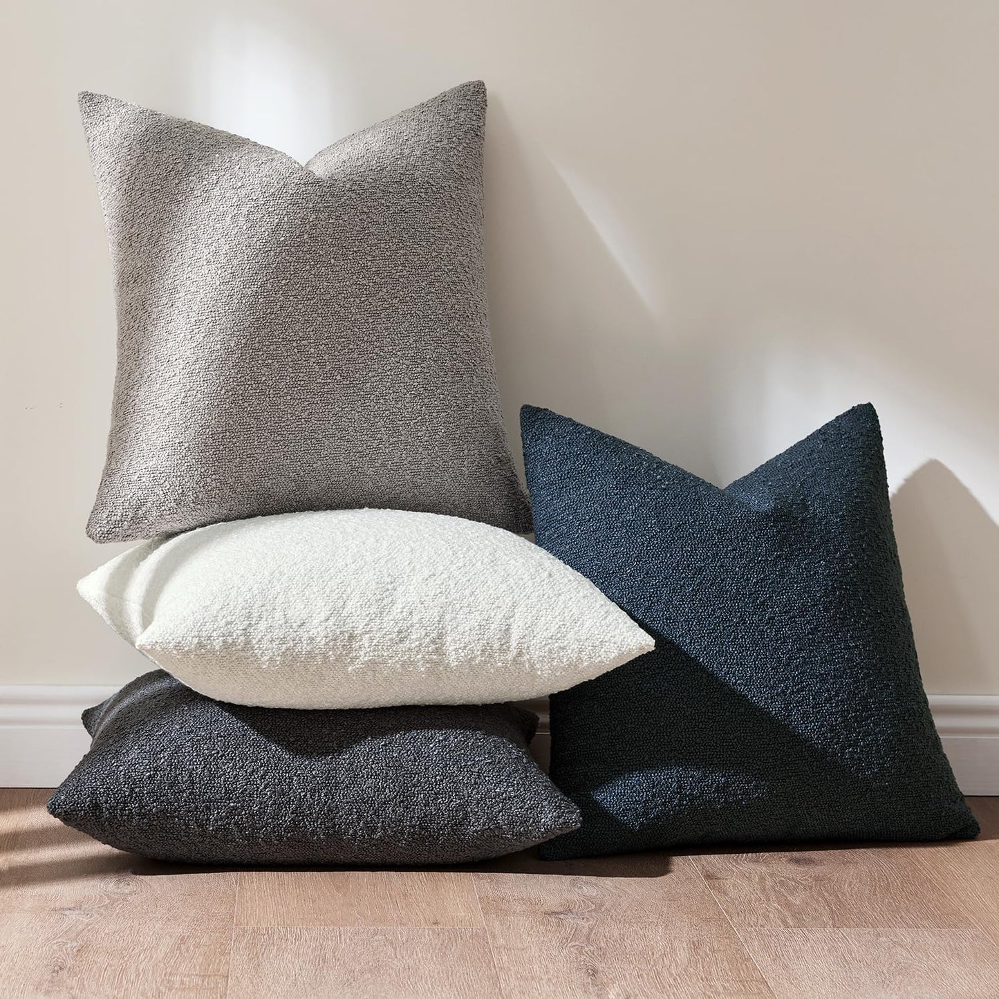 Decorative Textured Boucle Throw Pillow Covers Accent Solid Pillow / 18 x 18 / Blue Gray / Set of 4