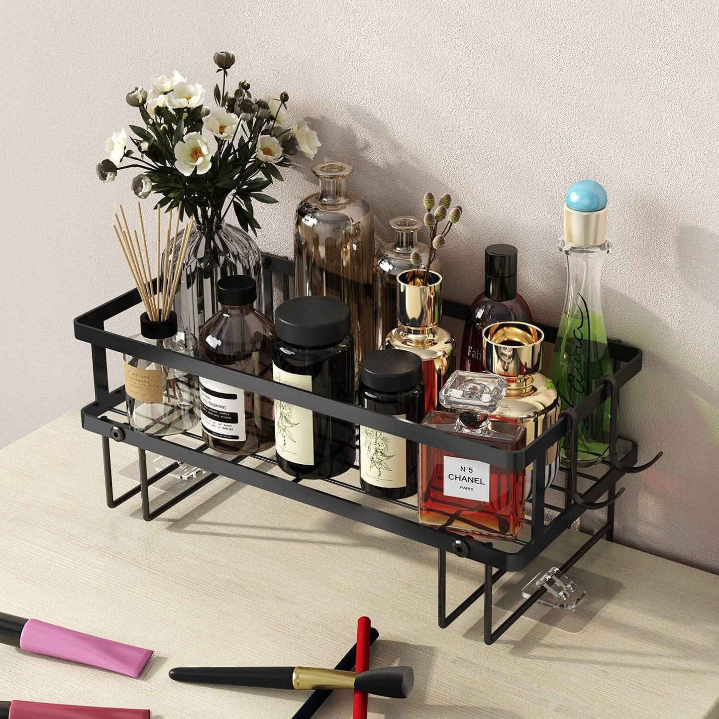 1-Tier Over Toilet Storage - Wall-Mount Bathroom Shelf with 2 Hook | Bathroom Organizers and Storage Cabinet
