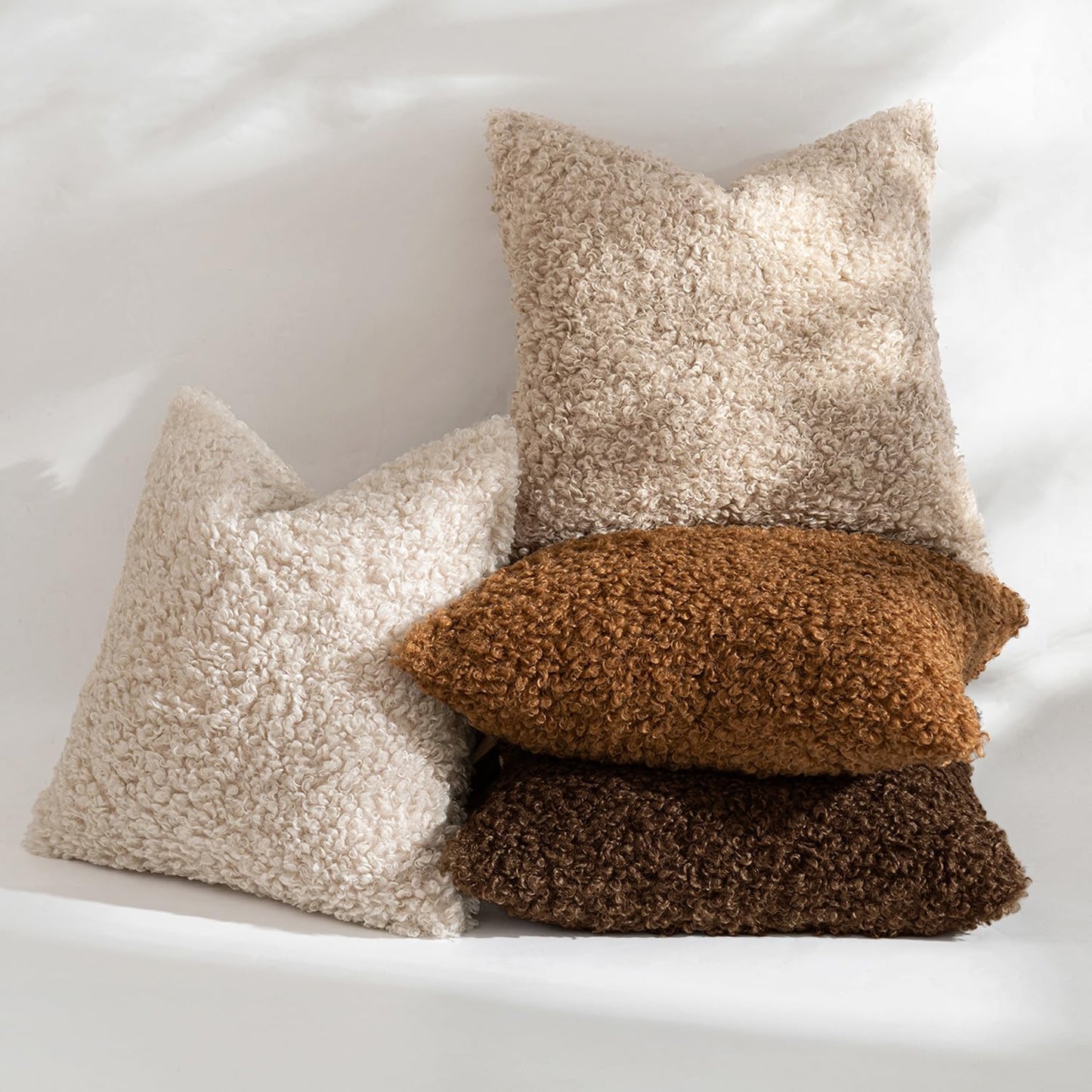 Throw Pillow Covers Faux Fur Decorative Sherpa Pillow Covers / 18 x 18 / Light Camel / Set of 2