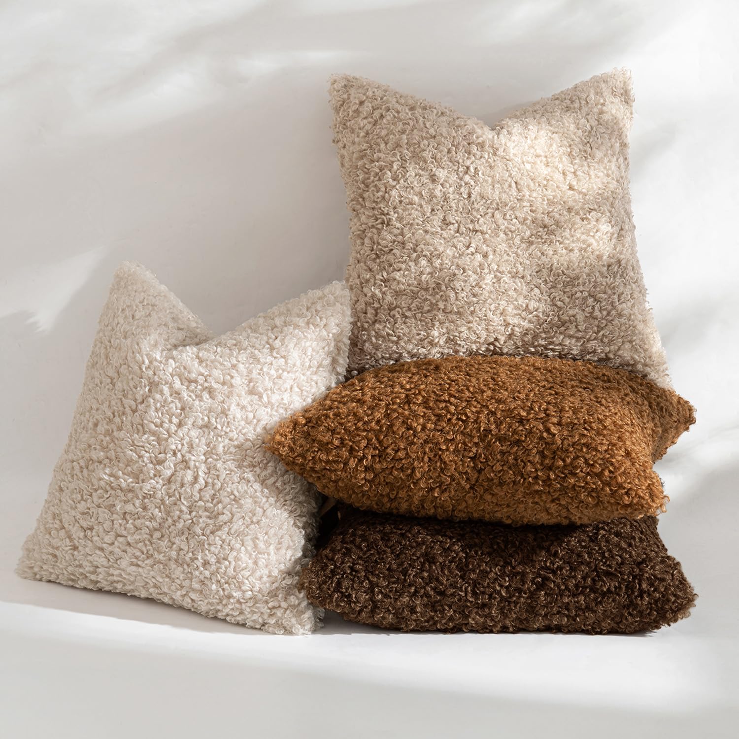 Throw Pillow Covers Faux Fur Decorative Sherpa Pillow Covers / 18 x 18 / Light Camel / Set of 2