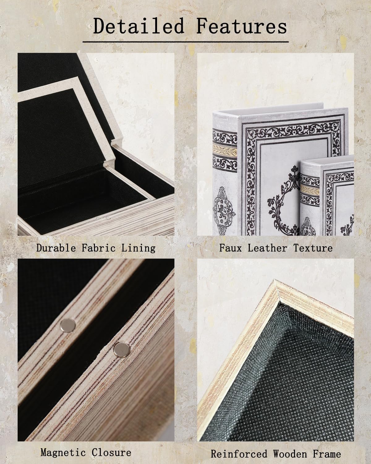 Vintage Faux Book Boxes / 2 x Grey / Set of 2