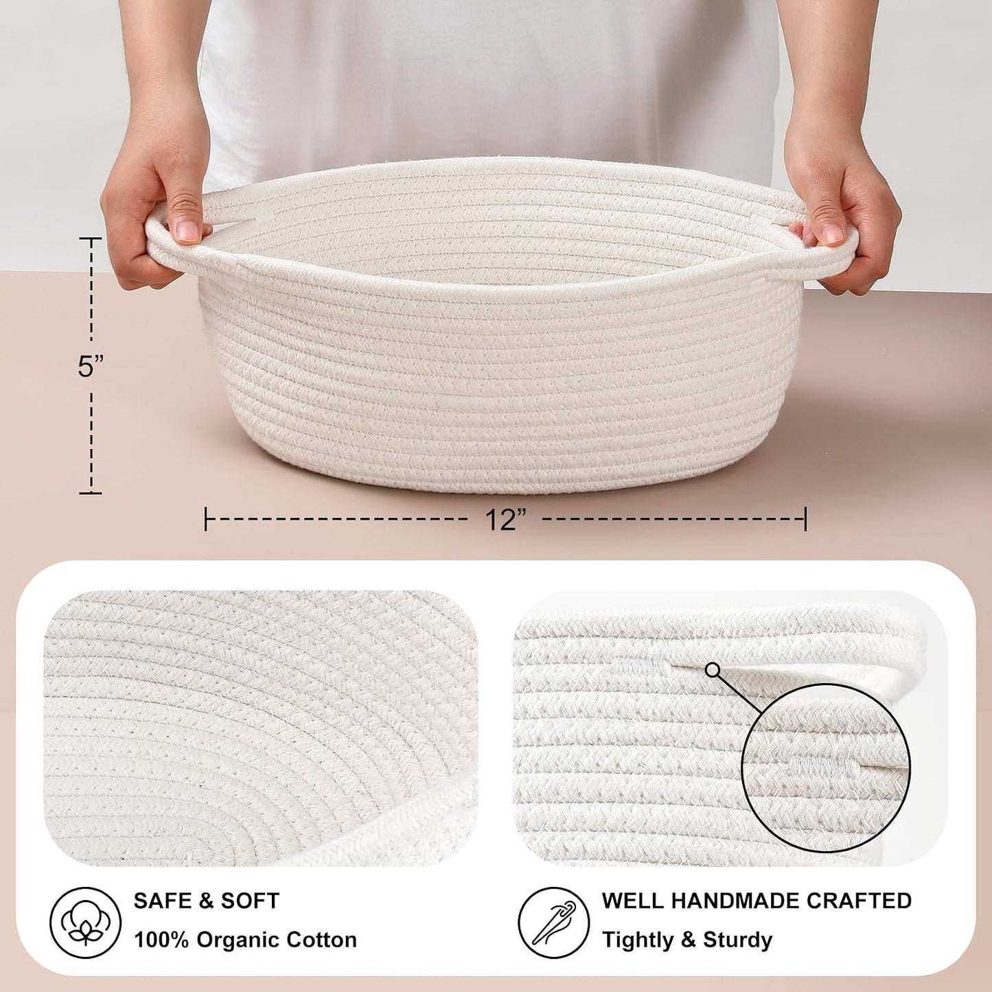 Small Woven Basket / White / 12 x 8 x 5 / Set of 4