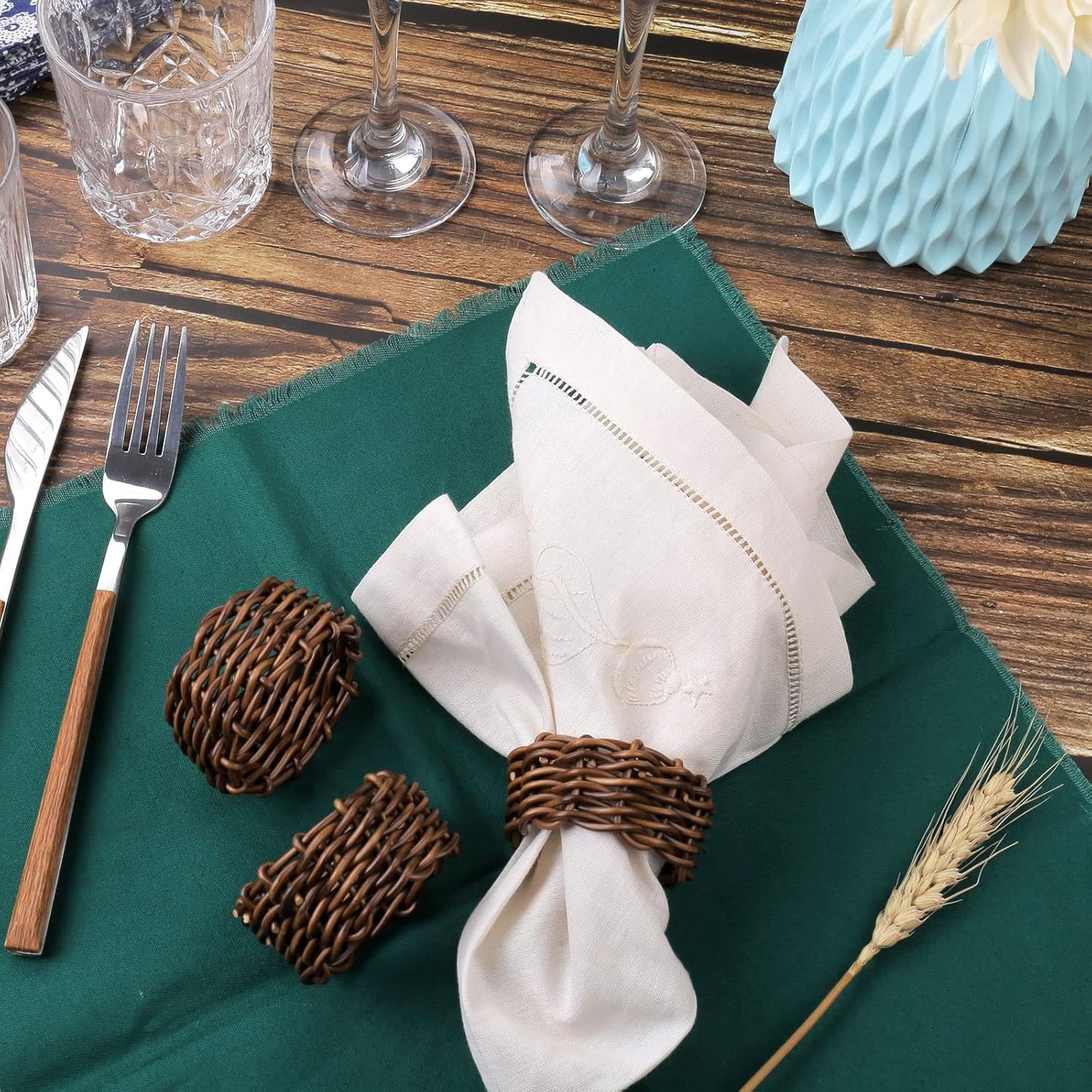Napkin Buckles Holder Bulk for Farmhouse / Rattan / Natural / Set of 6