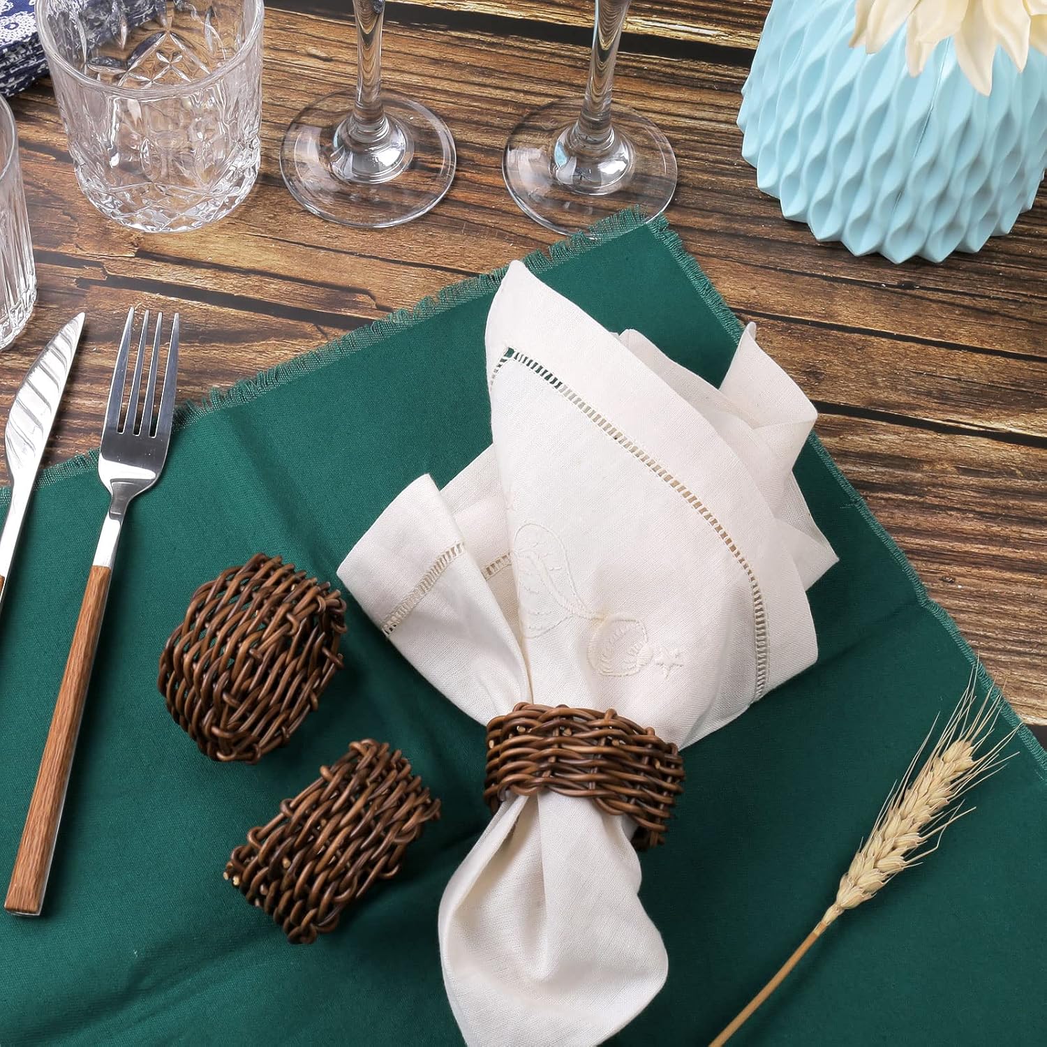 Napkin Buckles Holder Bulk for Farmhouse / Rattan / Natural / Set of 6