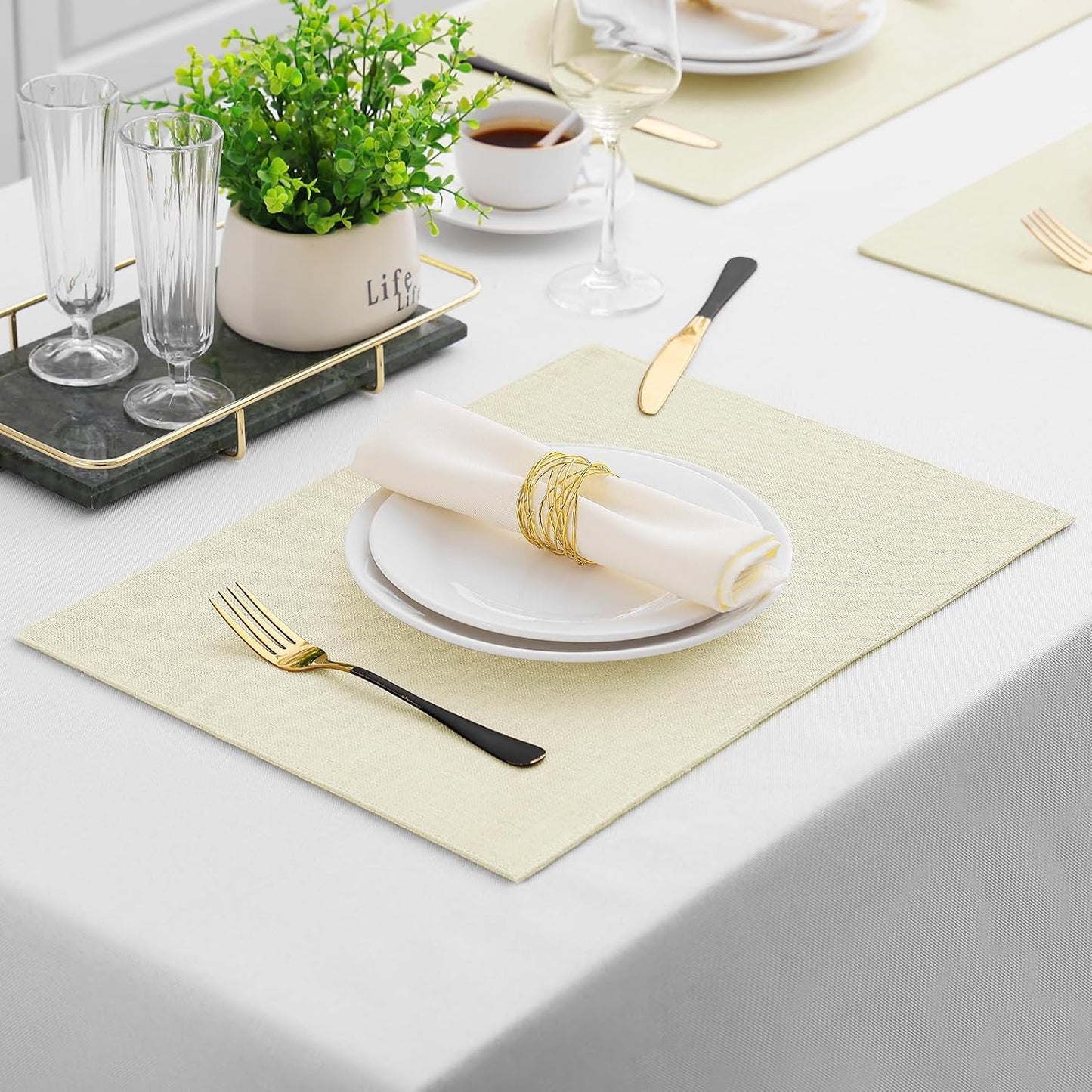 Homaxy Cloths Placemats for Dining Table Set of 6, 13" x 19", Cream | Heat Resistant, Washable, Cotton Linen Blend