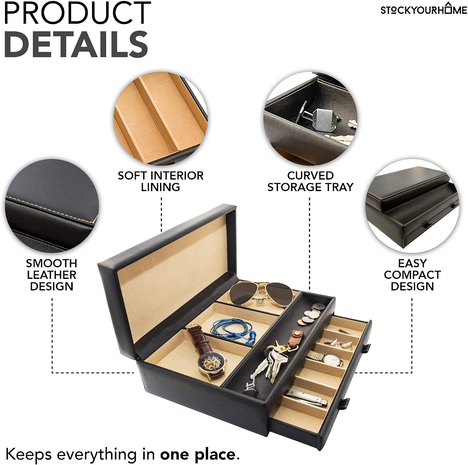 Stock Your Home Mens Valet Tray, Men's Jewelry Box, Night Stand Organizers and Storage, Bedside Table Organizer, Watch