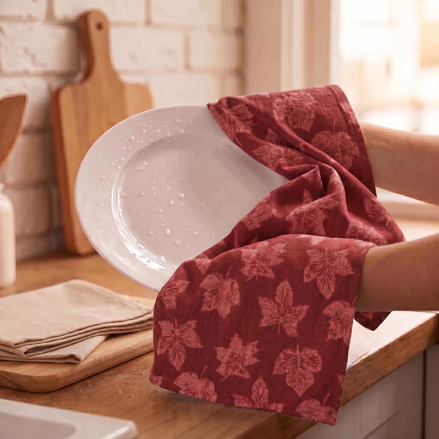 Urban Villa KitchenTowels Cotton DishTowels 20”x30”(Set of 6) Harvest Leaf