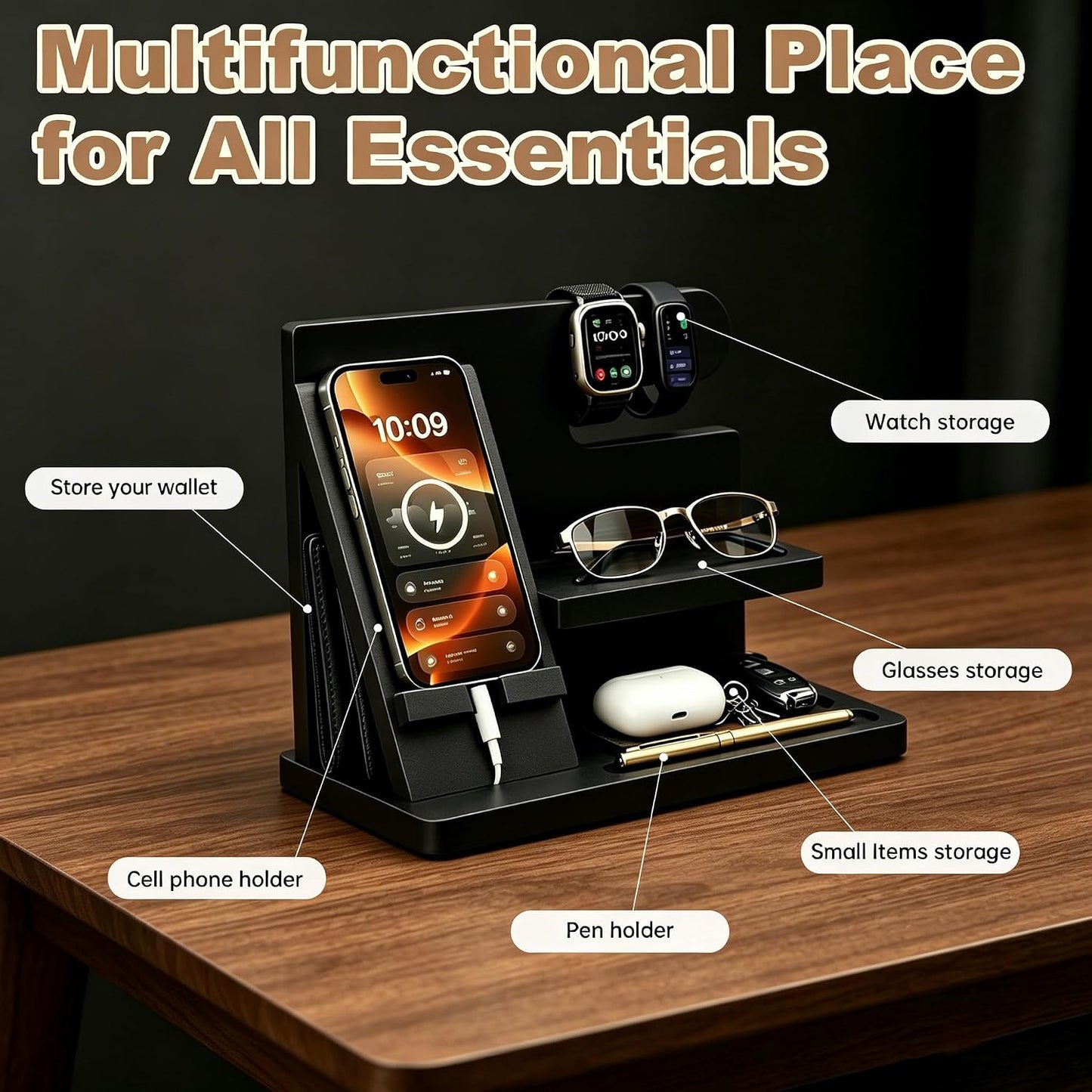 Gifts for Men Wood Phone Docking Station Birthday Gift for Men Valentines Day Gifts Father Gift for Him Boyfriend