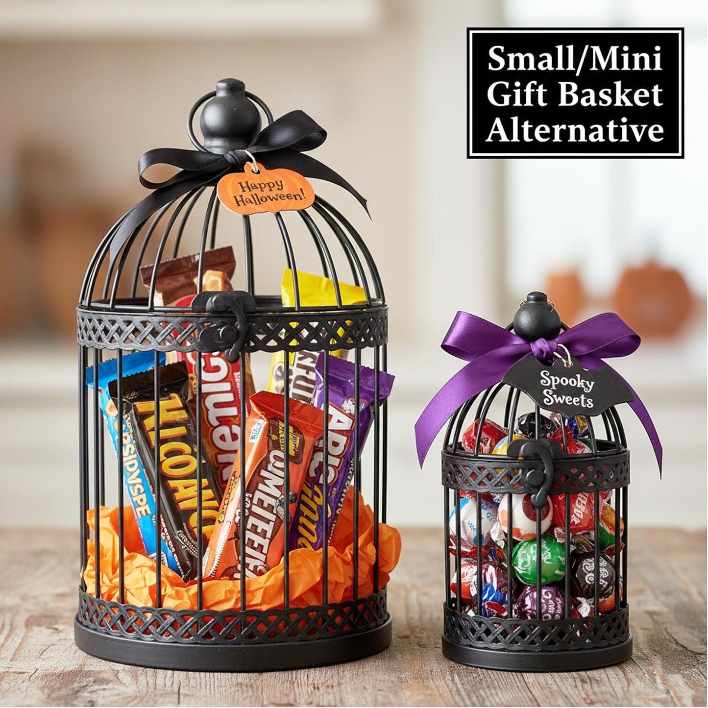 Vela Lanterns Bird Cage Decor Candle Holder Lantern Decorative Table Centerpiece Halloween Decorations, Black, Set of 4